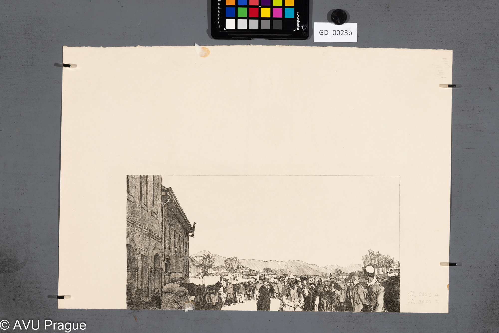 Heinrich Hönich, Vojáci ve městě (ořízlé), Litografie, 16,9 x 34,7, papír - 33,6 x 49,6, Hönichrevers