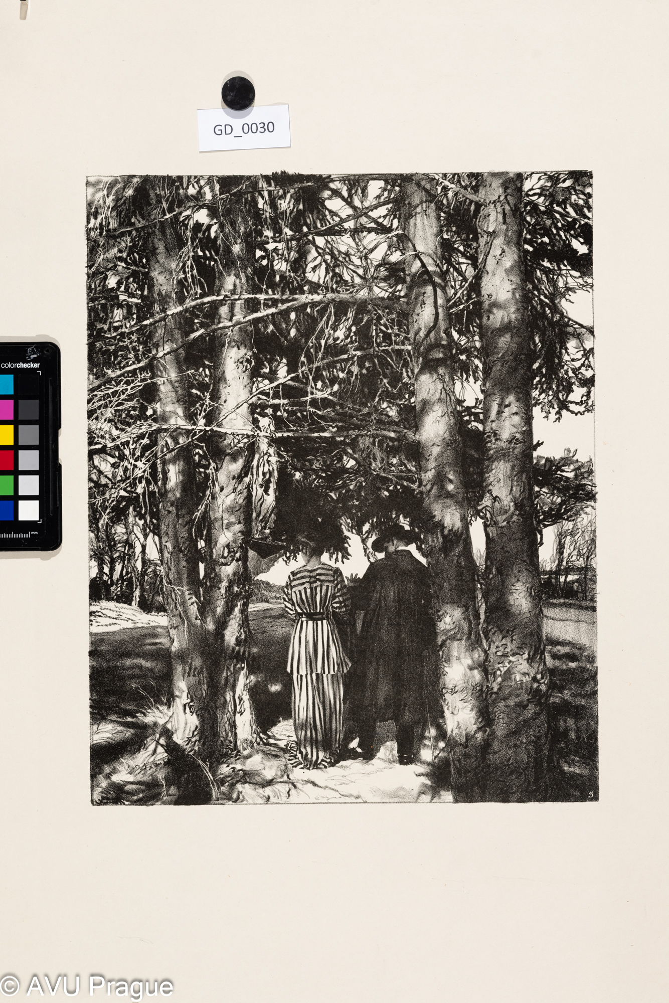 Heinrich Hönich, Unter Baumen - Pod Stromy, 1917, Litografie,37,2 x 35, papír - 67,9 x 52,7,Hönich - Zehn Litographie von Heinrich Hönich