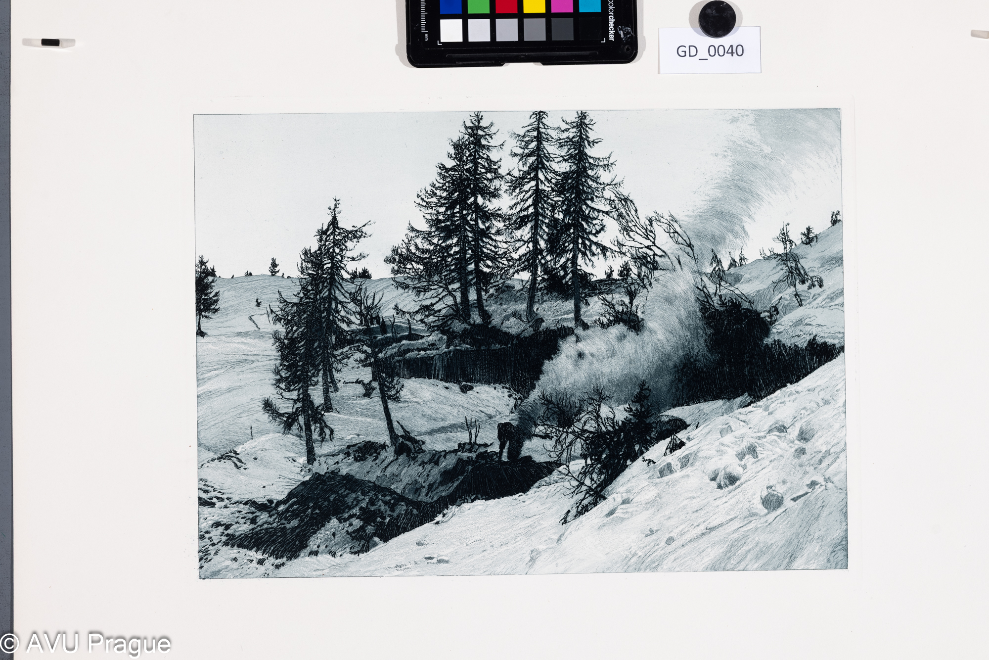 Heinrich Hönich, Kouř v horách, 1917, Lept / akvatinta, 27 x 36,5, papír - 59,9 x 54,7, Hönich - An der Tirroller Front