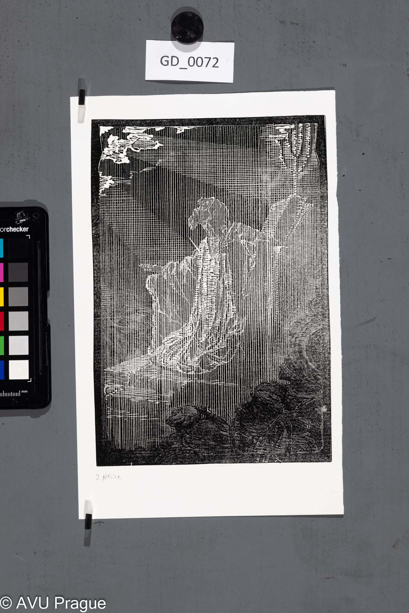 František Bílek; Zjevení?; Dřevoryt;21 x 14,5; 26,3 x 16,4; Bílek - novotisky z originálních matric GHMPtisk 2020-21