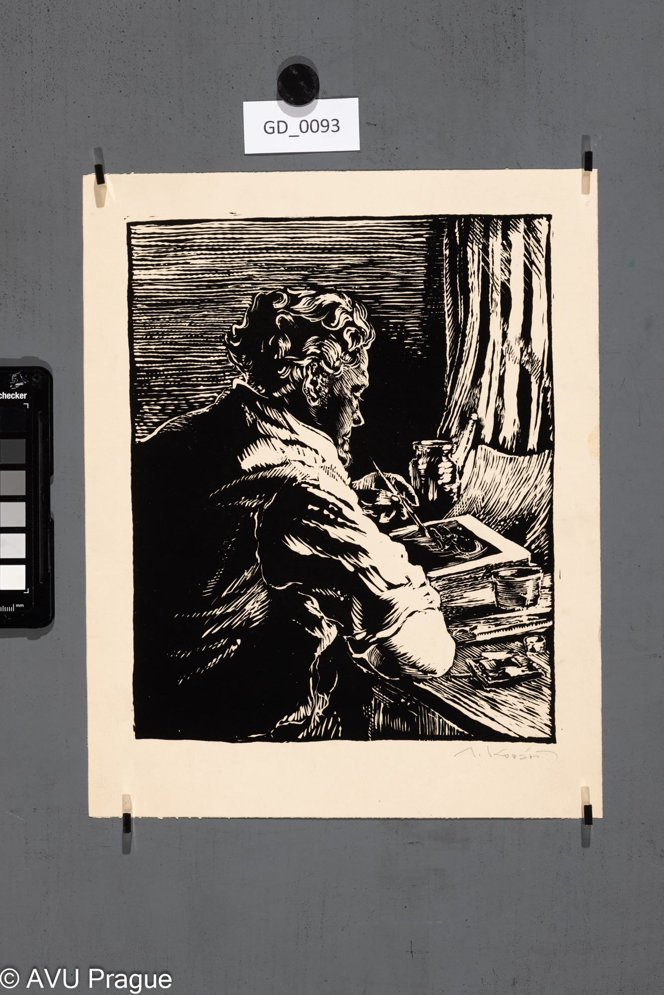 Jaroslav Kovář; Litograf kreslící na kámen; Dřevořez; 24,9 x 20;30,7 x 24,1; Silovský