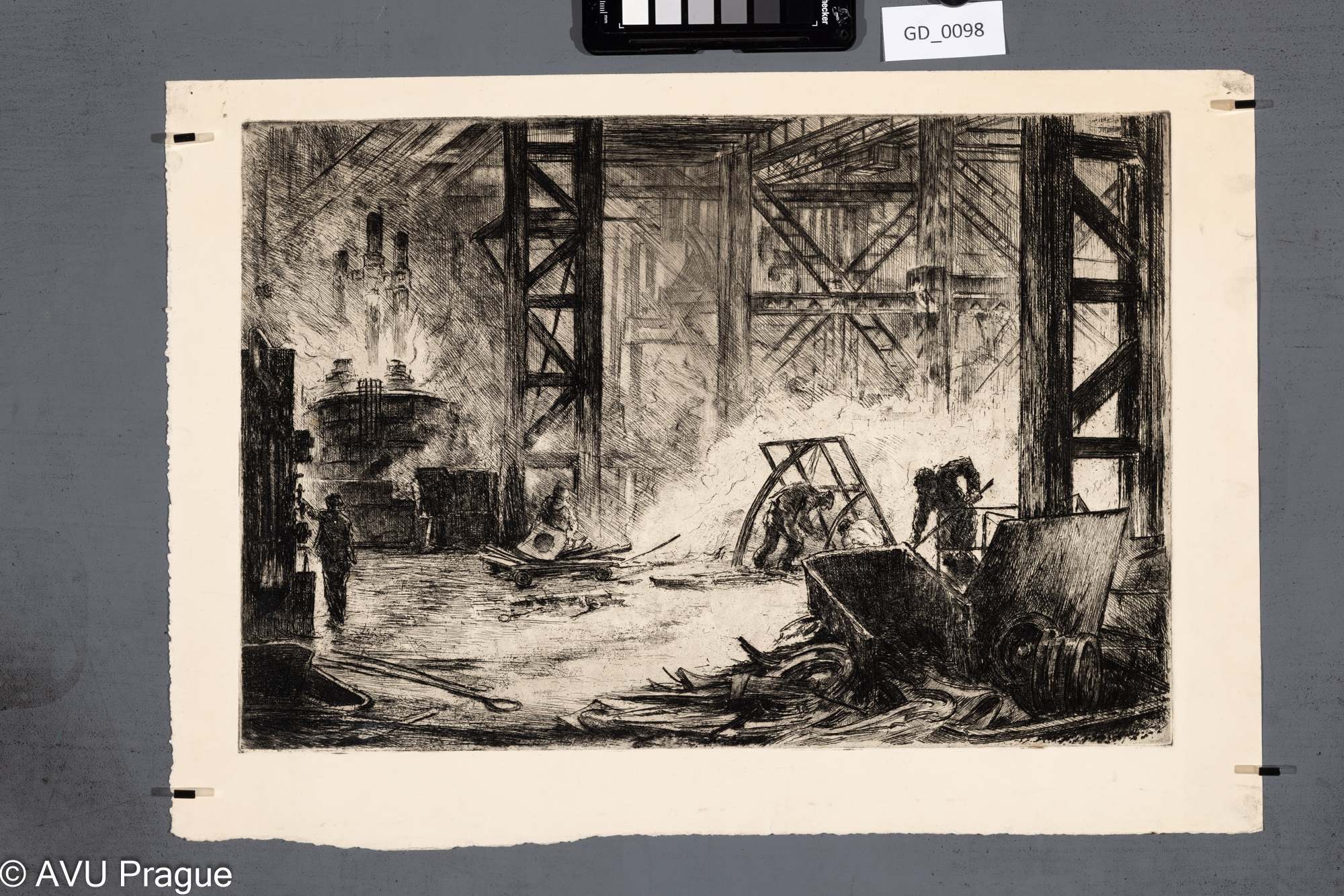 Jaroslav Kovář; Tovární hala II.;Lept; 28,9 x 42,3; 34,8 x 49,8;Silovský