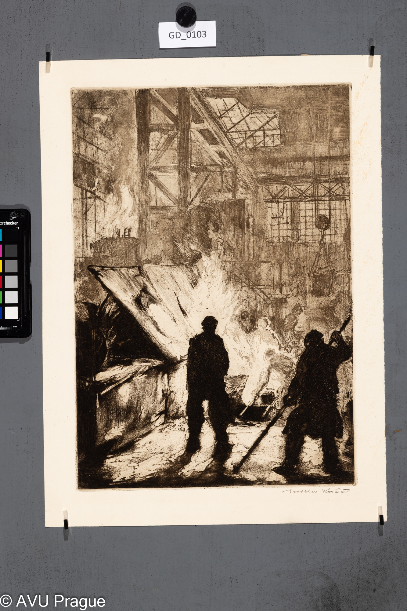 Jaroslav Kovář; Tovární hala III.;Lept / akvatinta; 39,3 x 27,3;45,2 x 33 ; Silovský