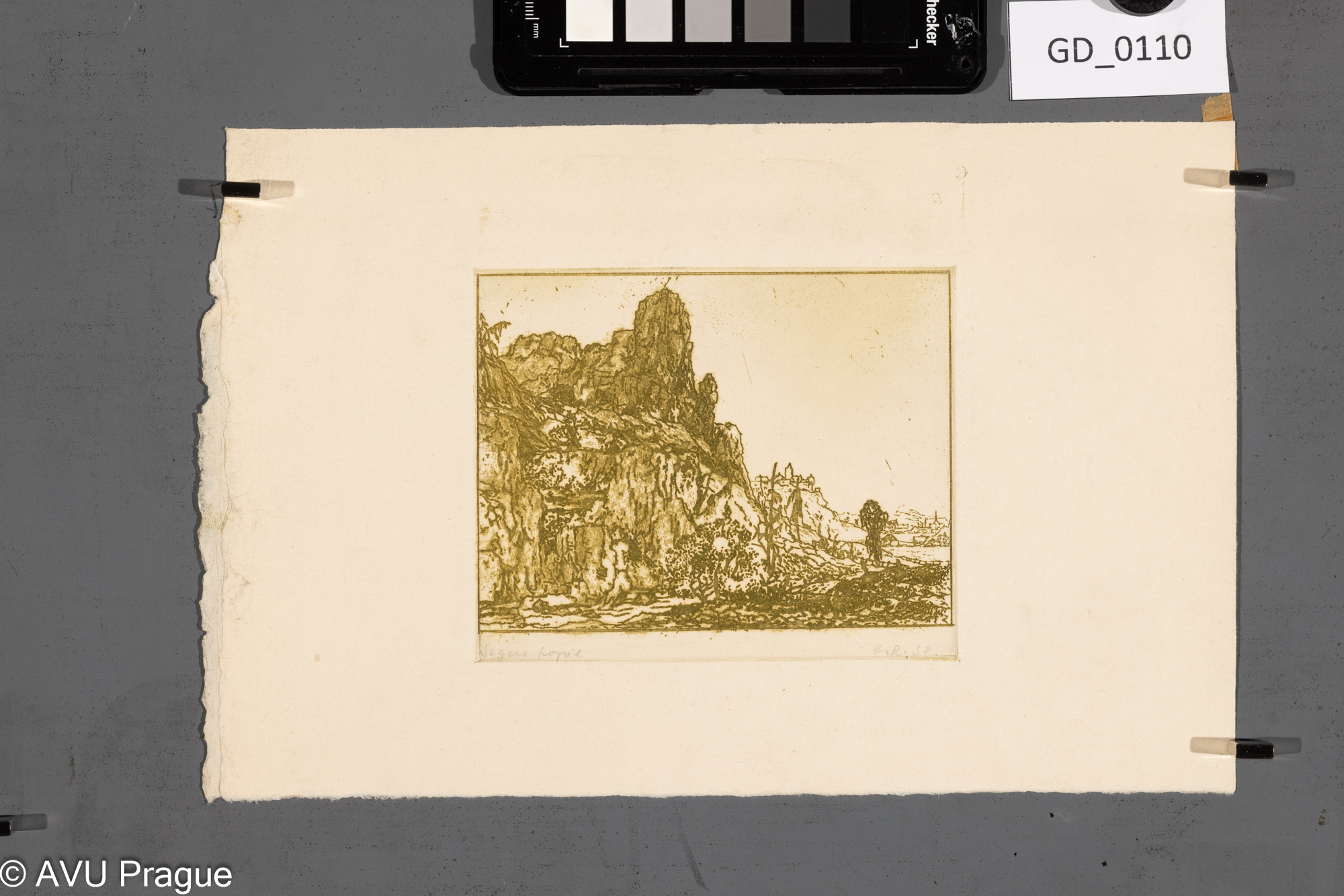 Emmanuel Ranný st; Kopie krajiny - Hercules SeghersIII.; 1938;Lept;10 x 12; 17 x 26,4;Šimon