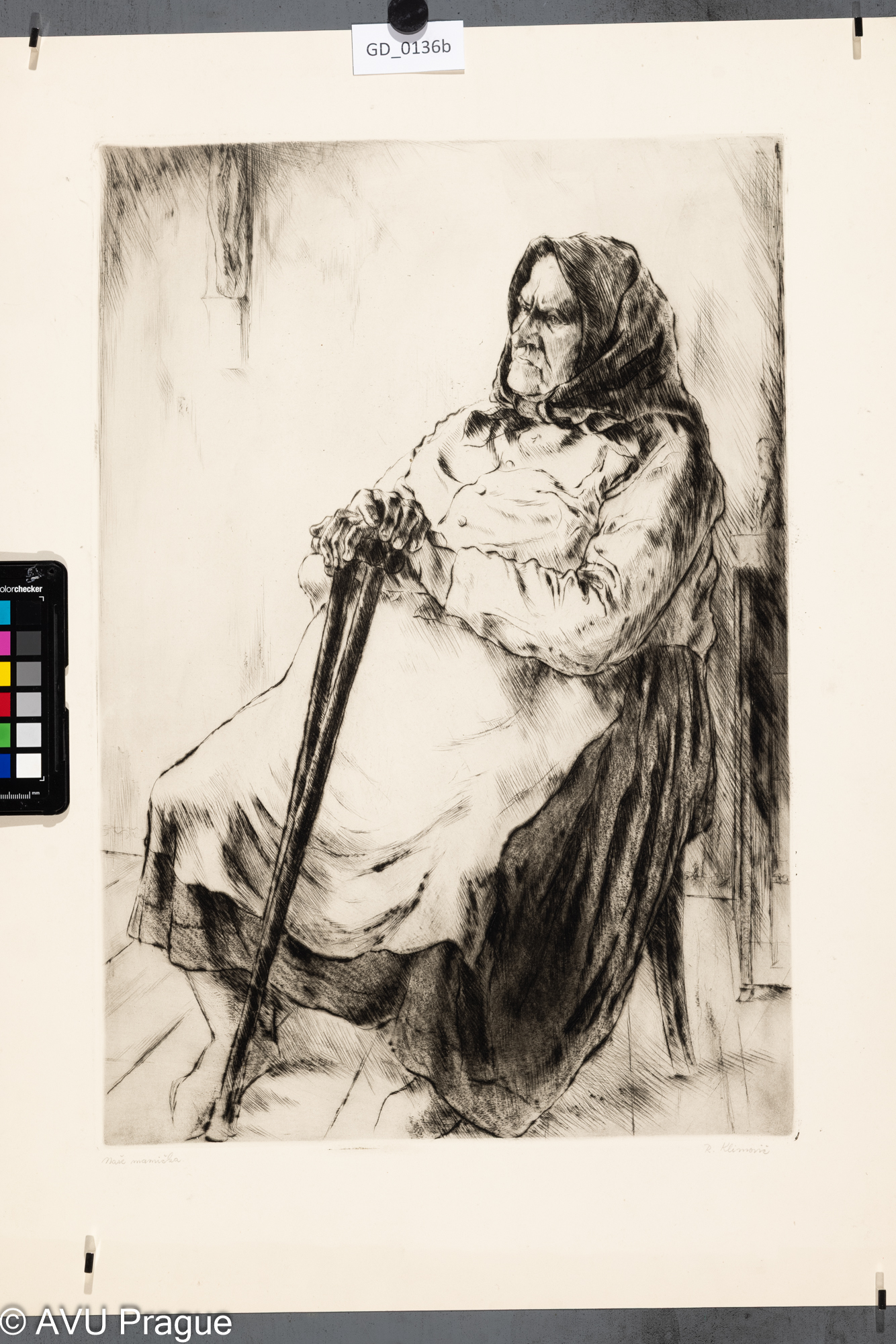 Rudolf Klimovič; Naša Mamička;1949; Suchá jehla; 49,5 x 34,9;63x 45;Silovský