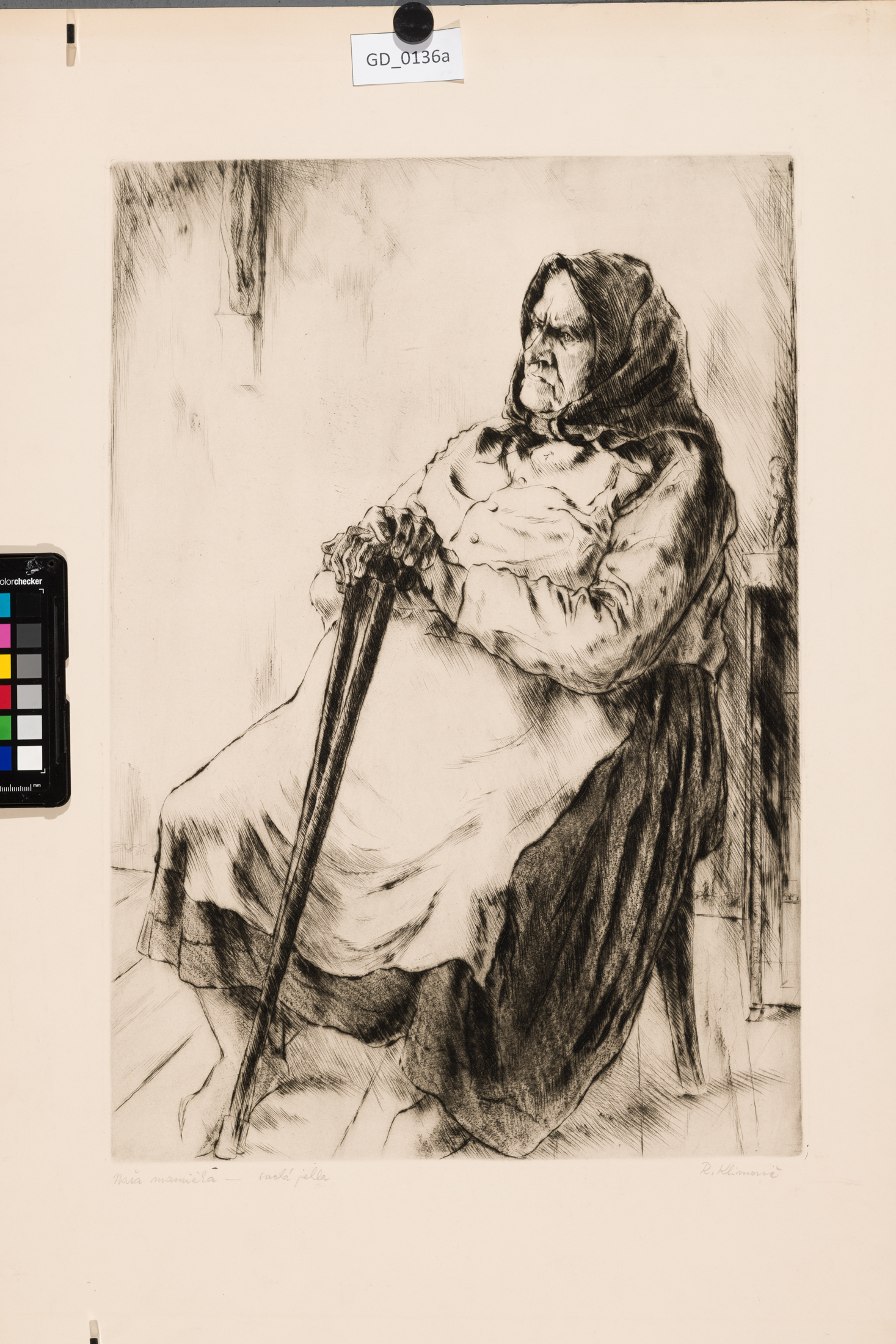 Rudolf Klimovič; Naša Mamička; 1949; Suchá jehla; 49,5 x 34,8;68,7 x 48,3; Silovský