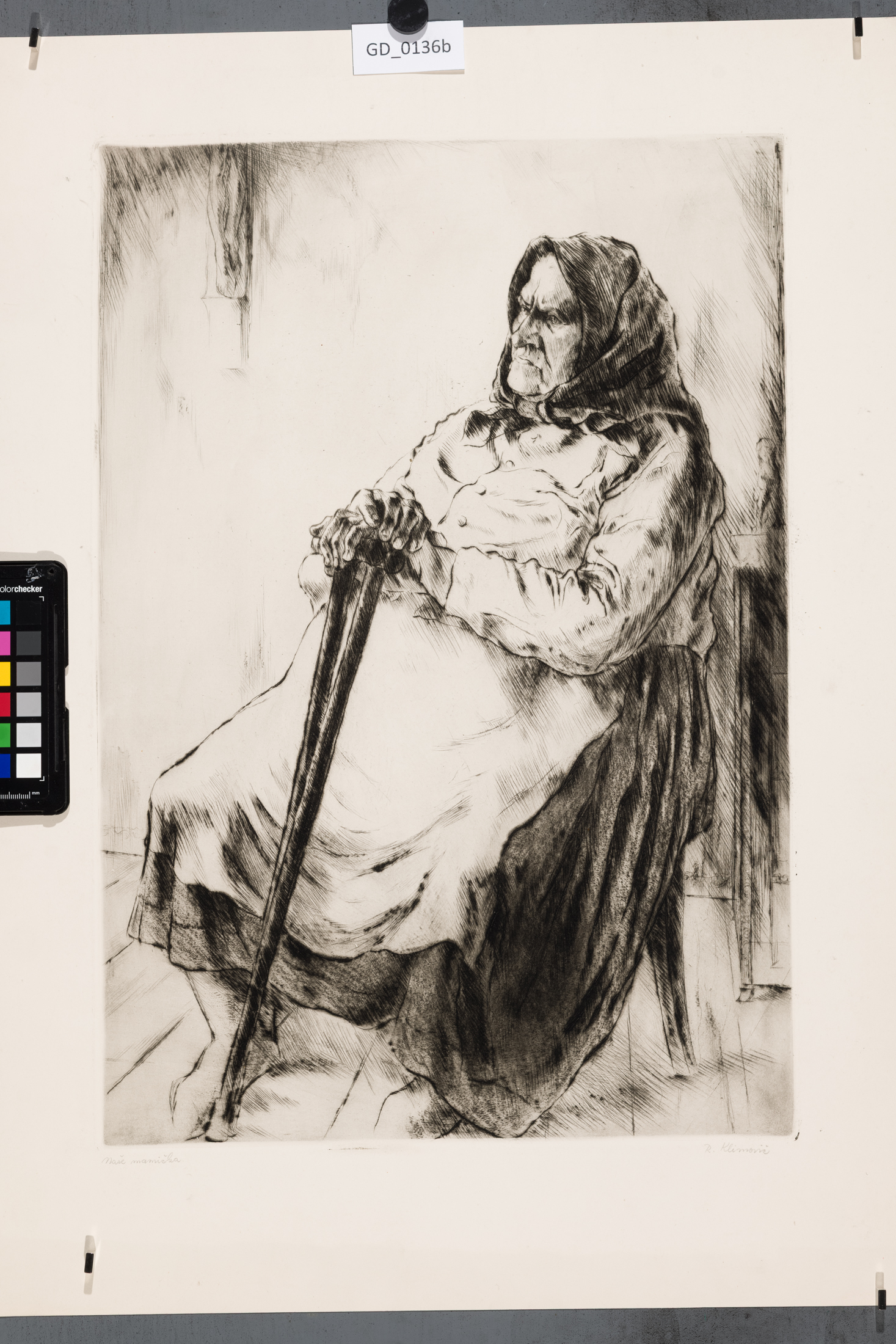 Rudolf Klimovič; Naša Mamička;1949; Suchá jehla; 49,5 x 34,9;63x 45;Silovský