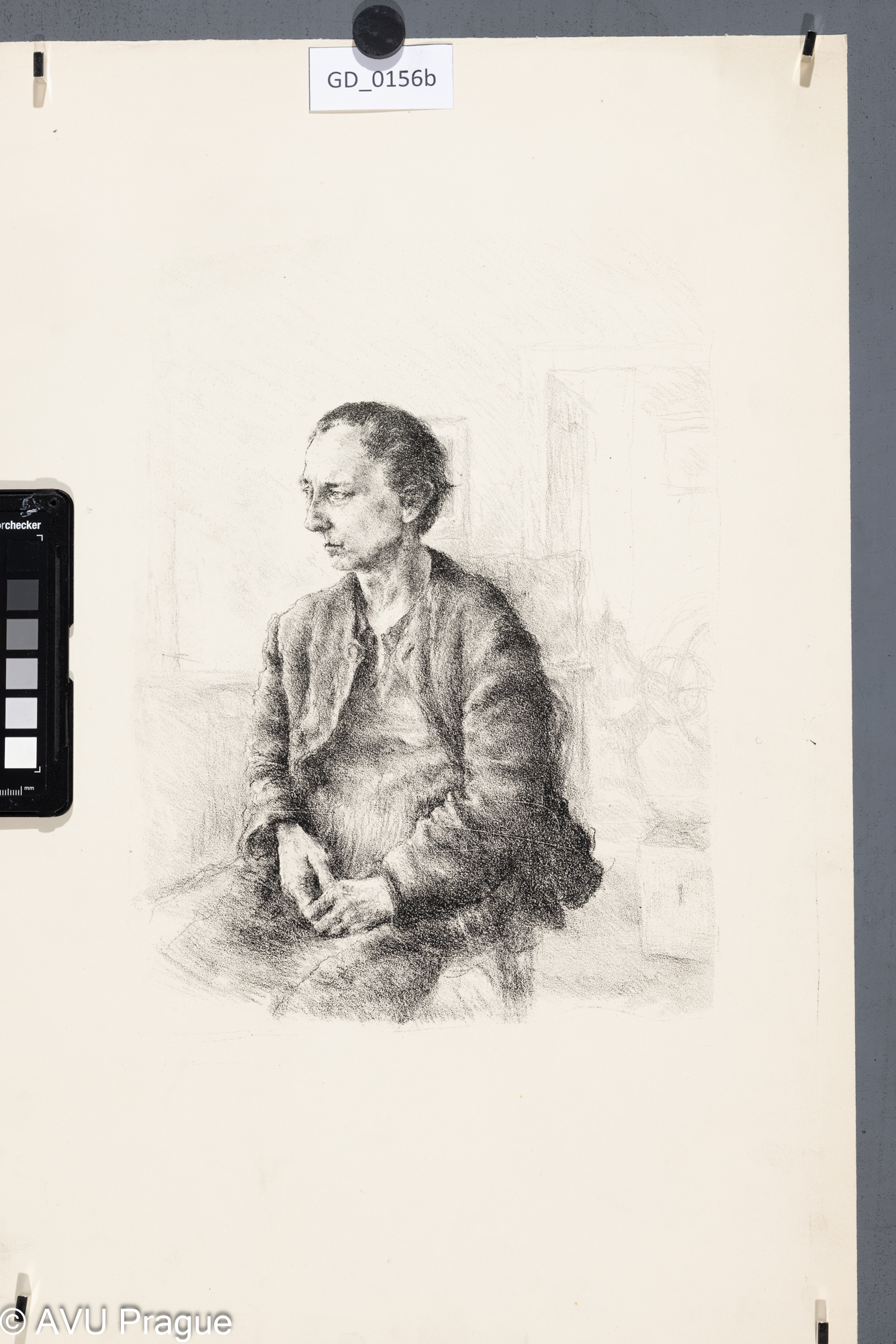 Jarmila Šírová (Dvořáčková);Sedicí žena; Litografie; 32,5 x 28;51 x 35; Silovský