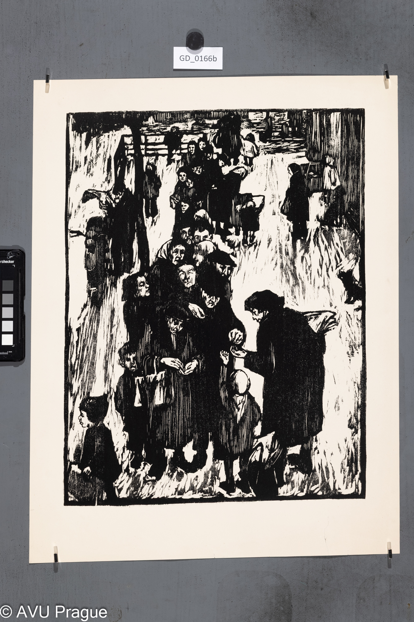 Zdeňka Táborská; Fronta na noviny;1957;Dřevořez; 44 x  33,5; 53,7 x 49,9; Silovský