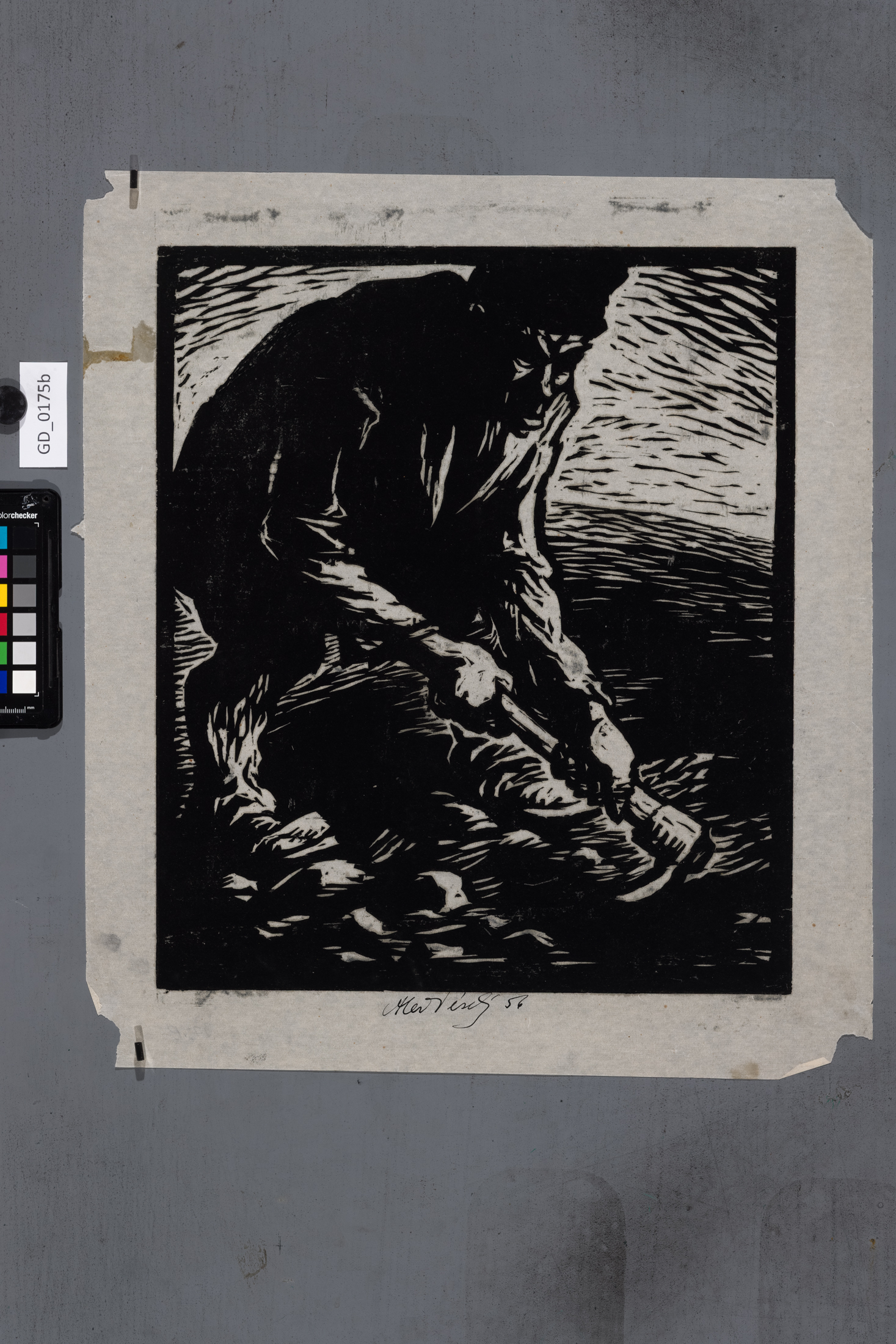 Aleš Veselý; Kopáč; 1956; Dřevořez;39 x 33,3; 46,8 x 36,5; Silovský