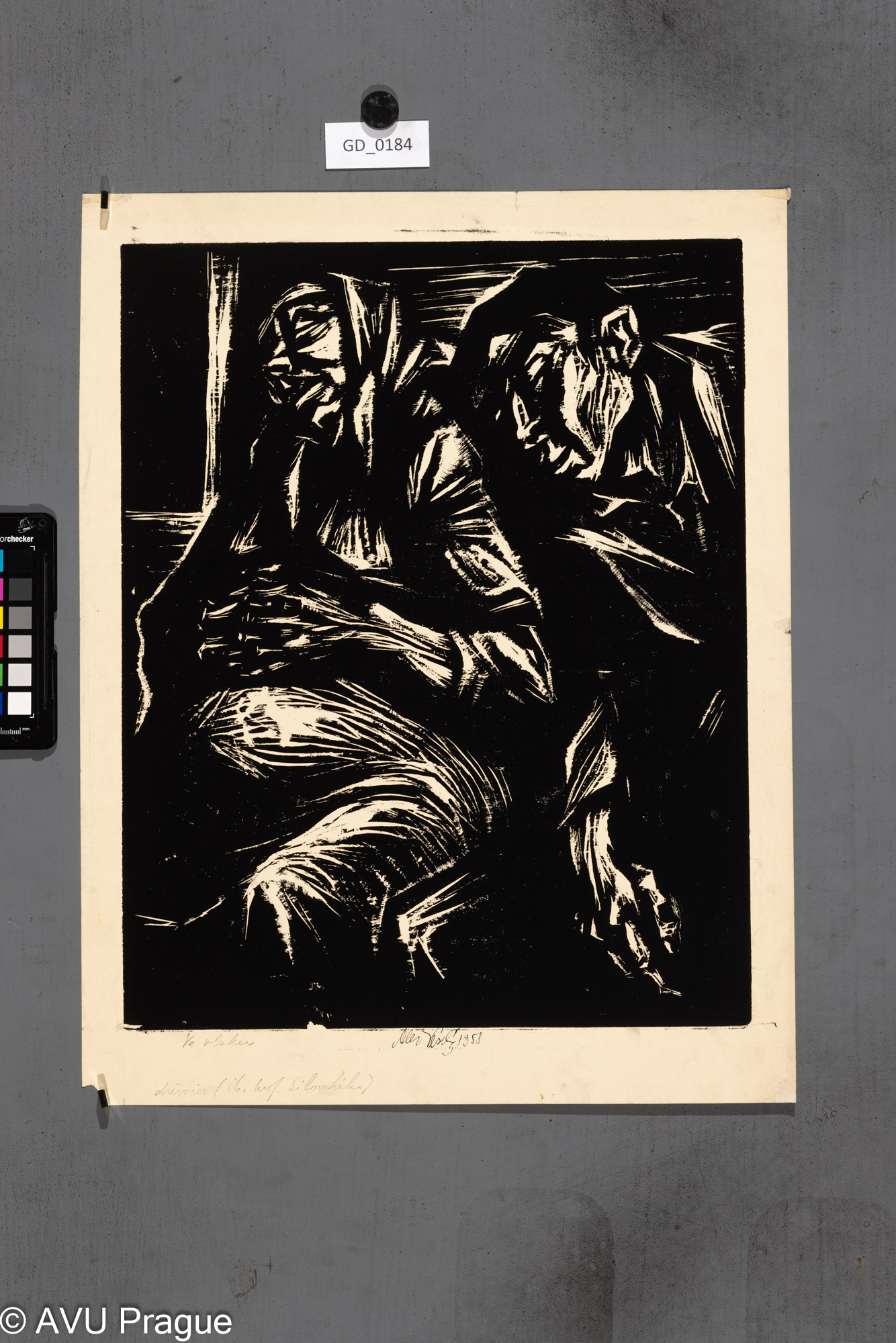 Aleš Veselý; Na cestě;1958;Dřevořez; 42 x 31; 49 x 35;Silovský