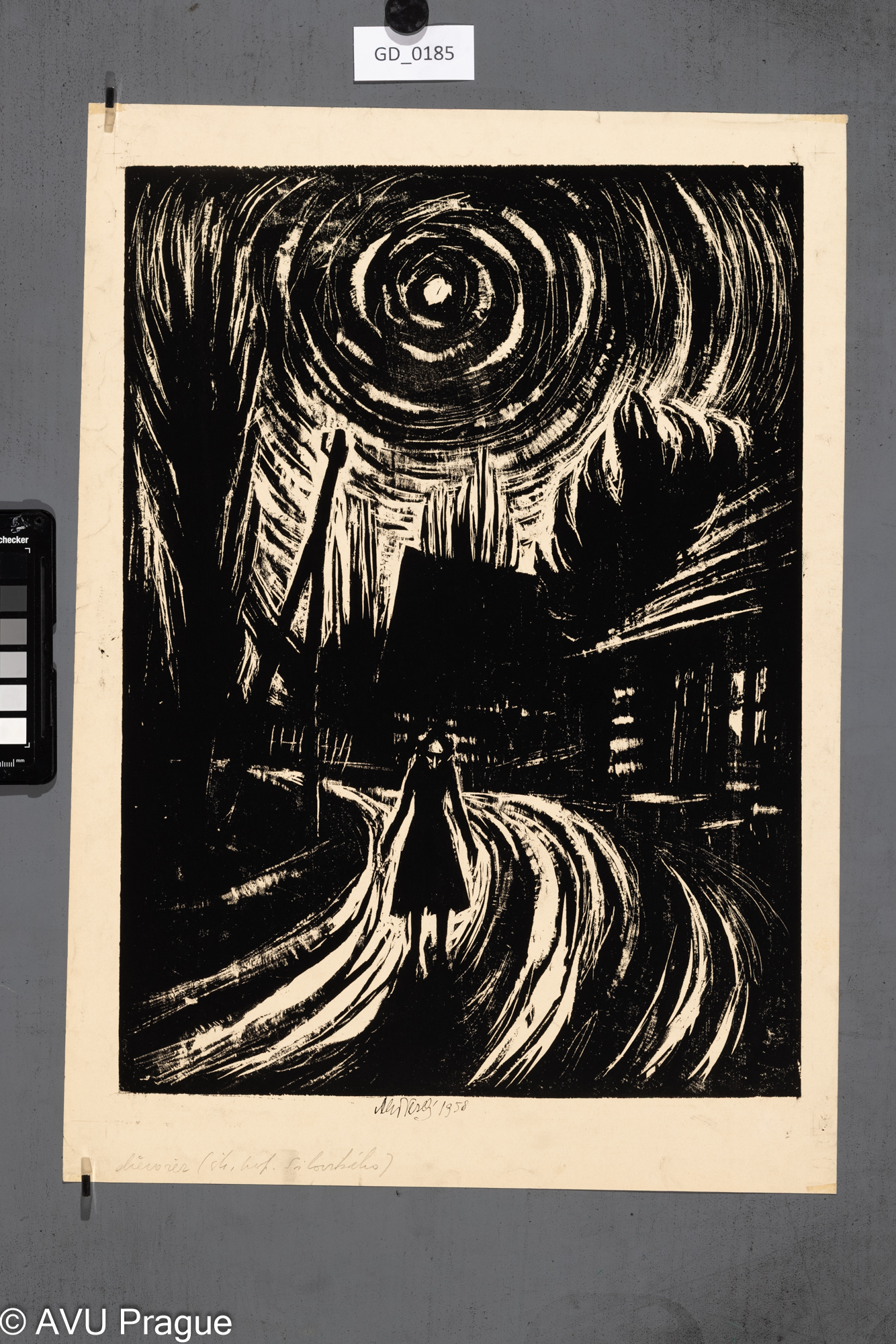 Aleš Veselý; Na cestě;1958;Dřevořez; 42 x 31; 49 x 35;Silovský