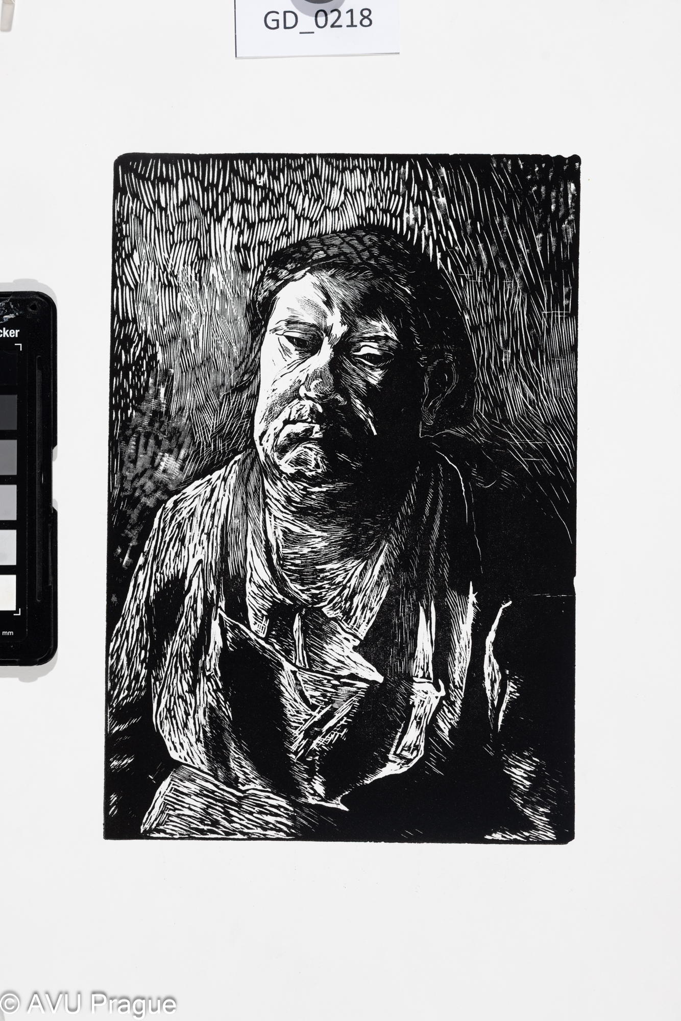 Jiřina Kubínová, Žena se zástěrou,Dřevoryt, 23 x 15,7,35,4 x 25,Silovský,novotisk z originální matrice 2023 - nikdy netištěná