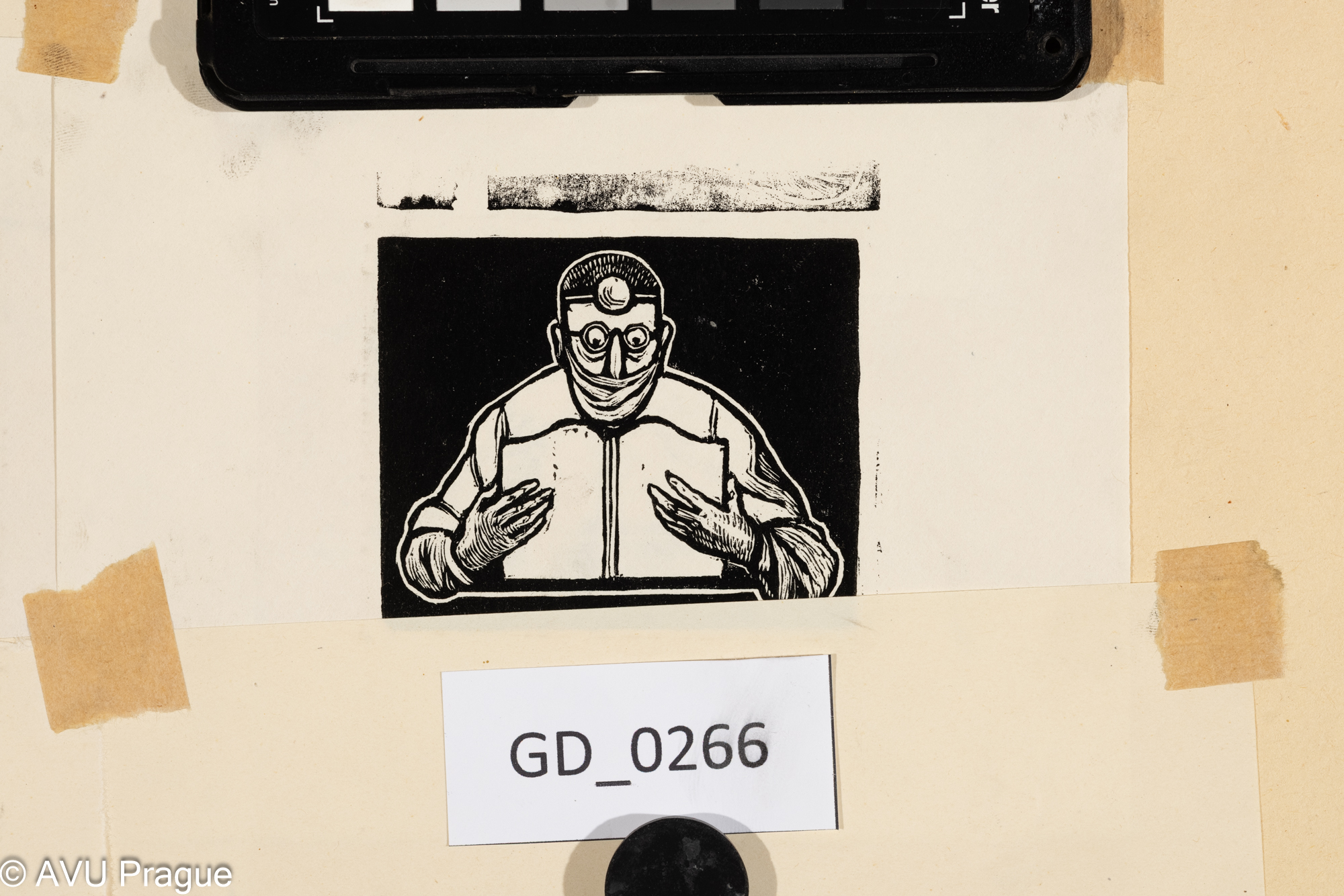 Zdeněk Mézl,Čtenář lékař, 1960,Dřevoryt, 5,4 x 6,8, 12 x 15,2,Silovskýcyklus 9 čtenářů - společná paspatra