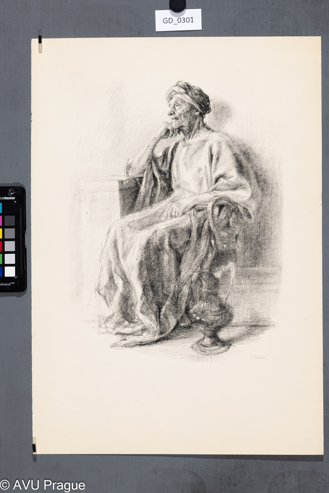 Vaclav Kabát, Model v orientálním oděvu, Litografie,34 x 26, 49,3 x 34, Pukl