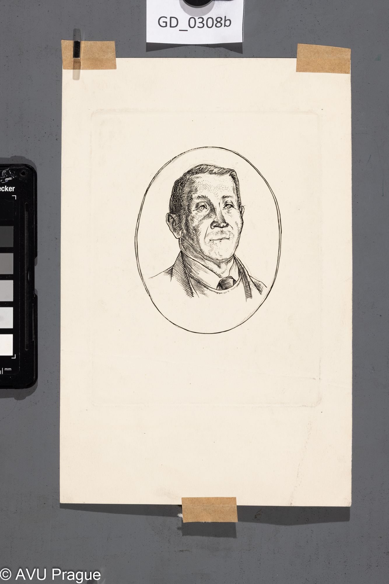 Karel Paták, Hlava muže (ovál),Lept, 16,8 x 12,7, 25 x 16,2,Pukl