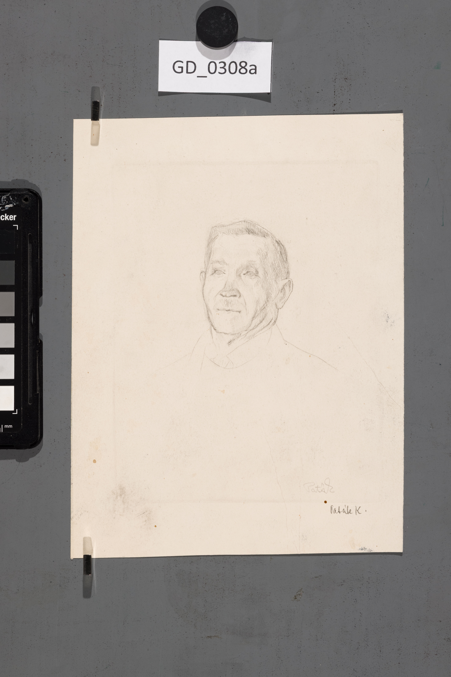 Karel Paták, Hlava muže,kresba (s fazetou), 16,4 x 12,5,21,2 x 16, Pukl