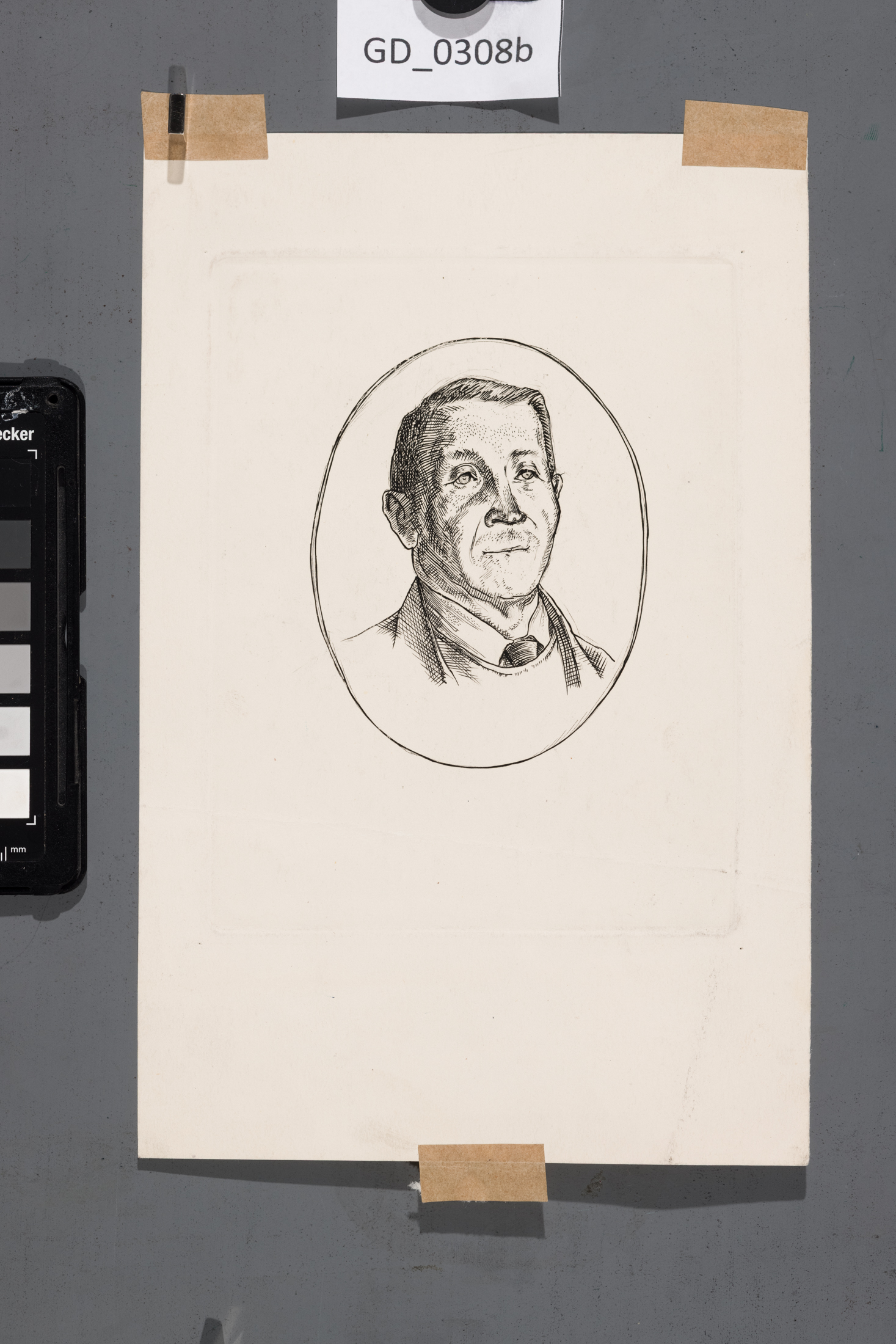 Karel Paták, Hlava muže (ovál),Lept, 16,8 x 12,7, 25 x 16,2,Pukl