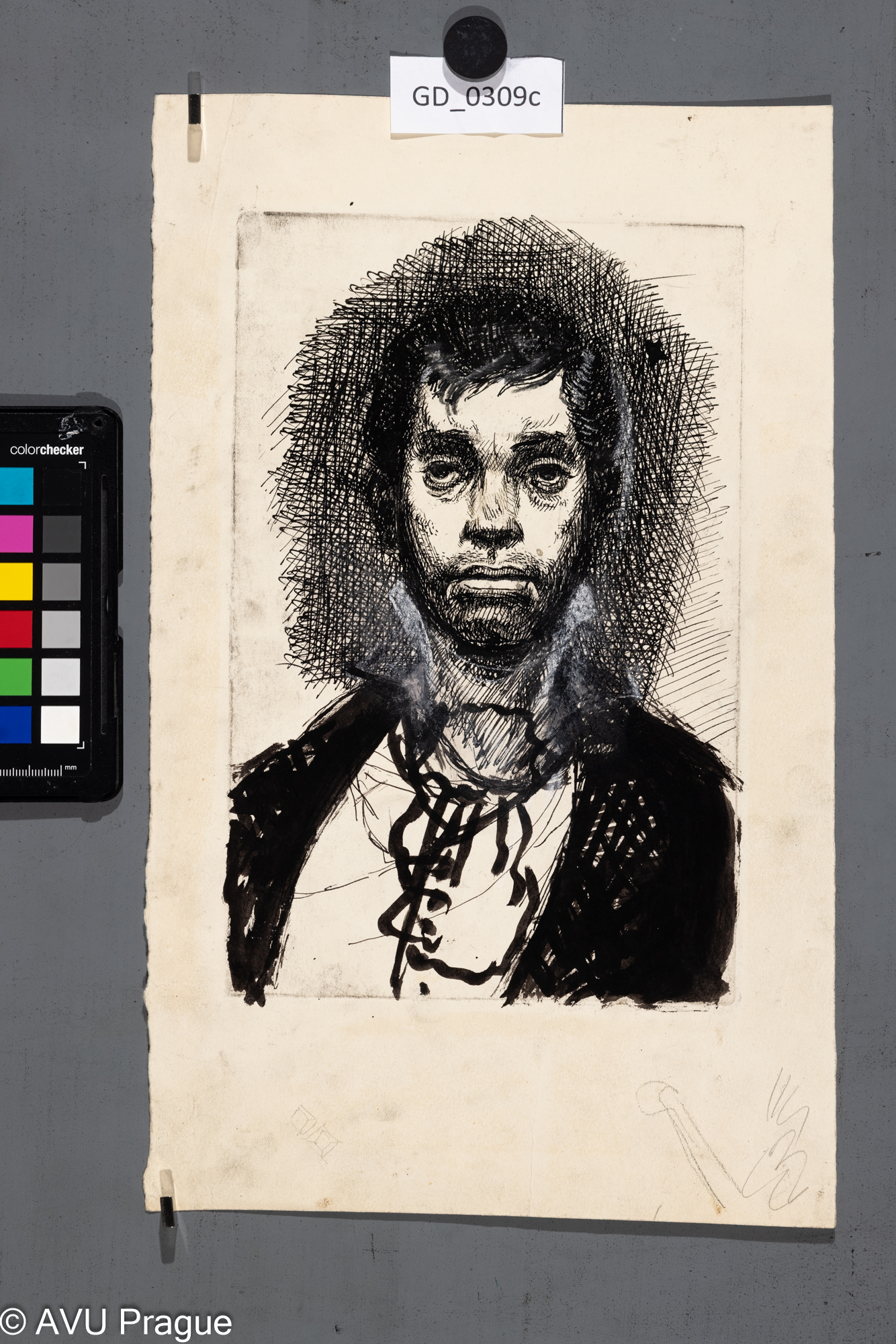 Karel Paták, Portrét muže, 1953,Lept / kresba tuží, 24,6 x 16,1,35,3 x 21,5, Pukl, 2 stav s kresbou