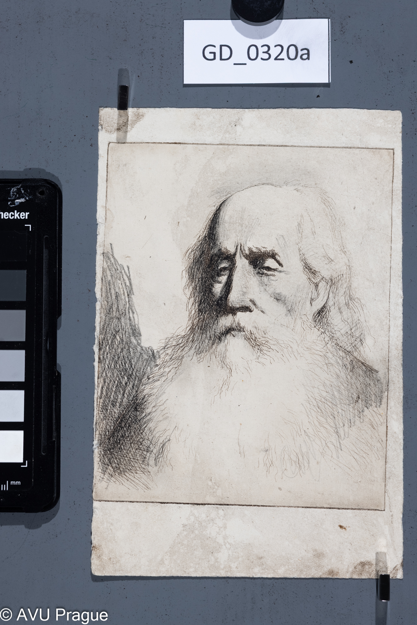 Karel Paták, Hlava starce, Lept / kresba, 13,6 x 10,9, 17,2 x 11,5, Pukl, 1. stav + kresba