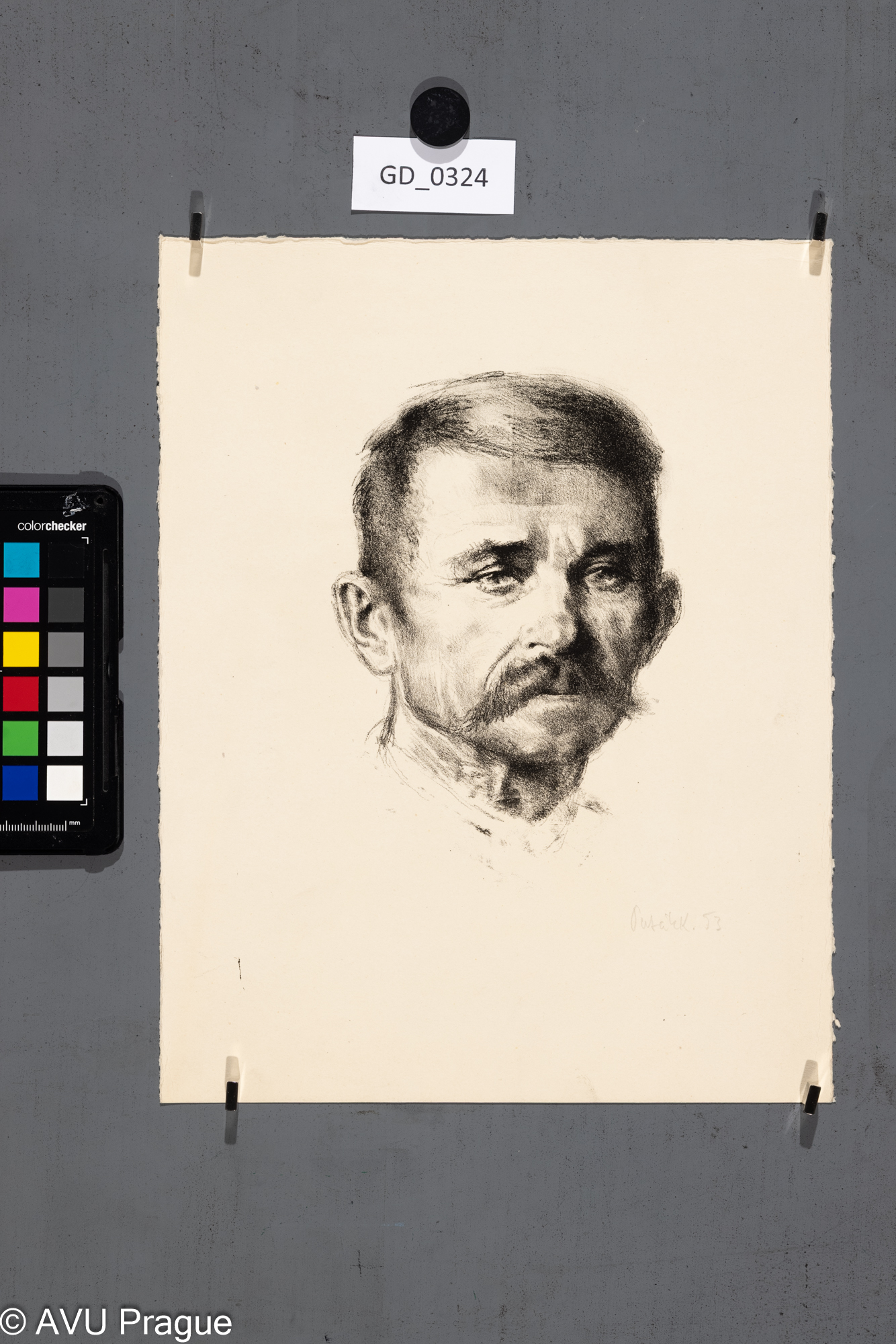 Karel Paták, Hlava muže , 1953,Litografie, 17 x 12, 29 x 22,8,Pukl