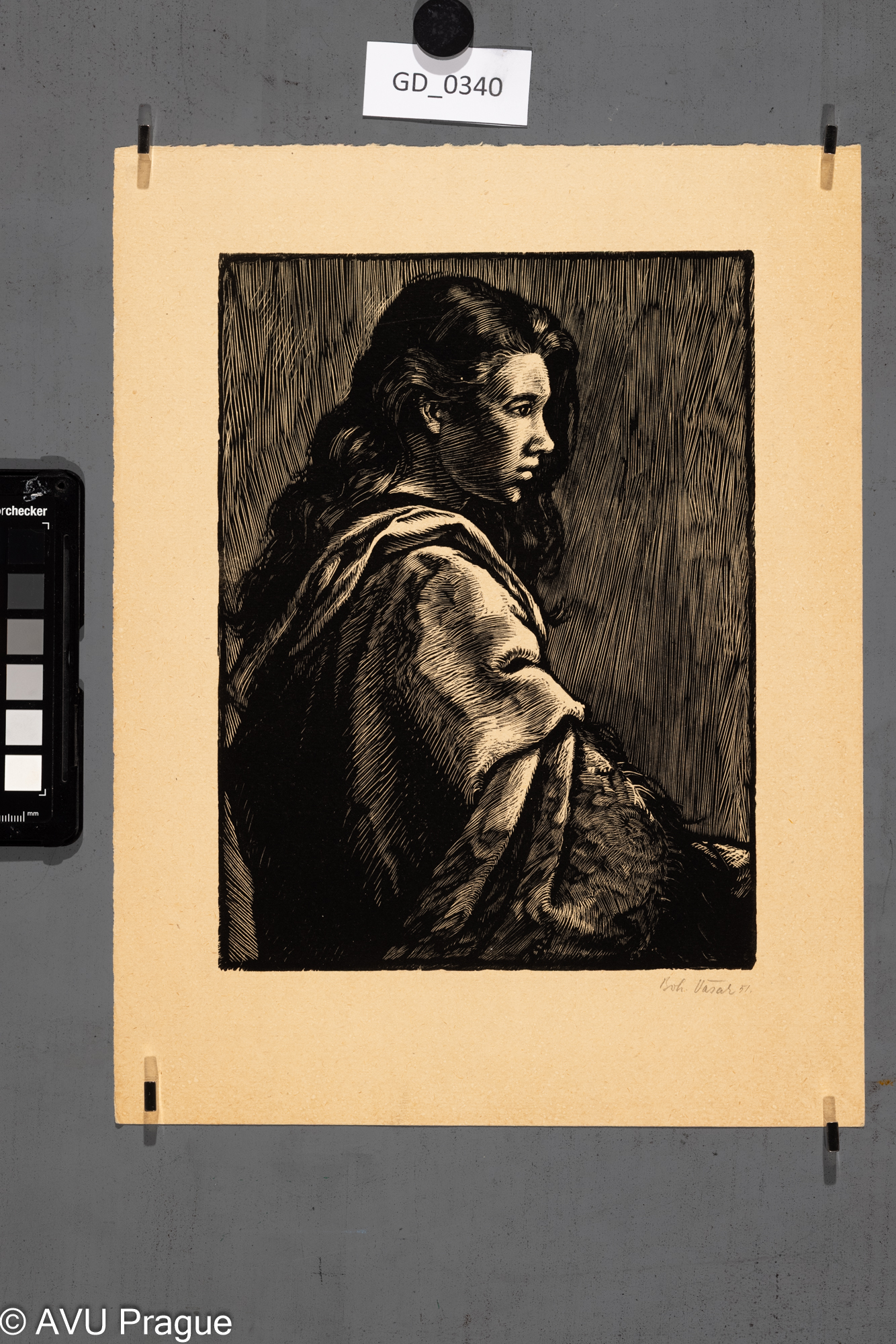 Bohumil Vašák, Portrét - model, 1951, Dřevoryt,23,8 x 17,8,32,5 x 24,9 , Pukl