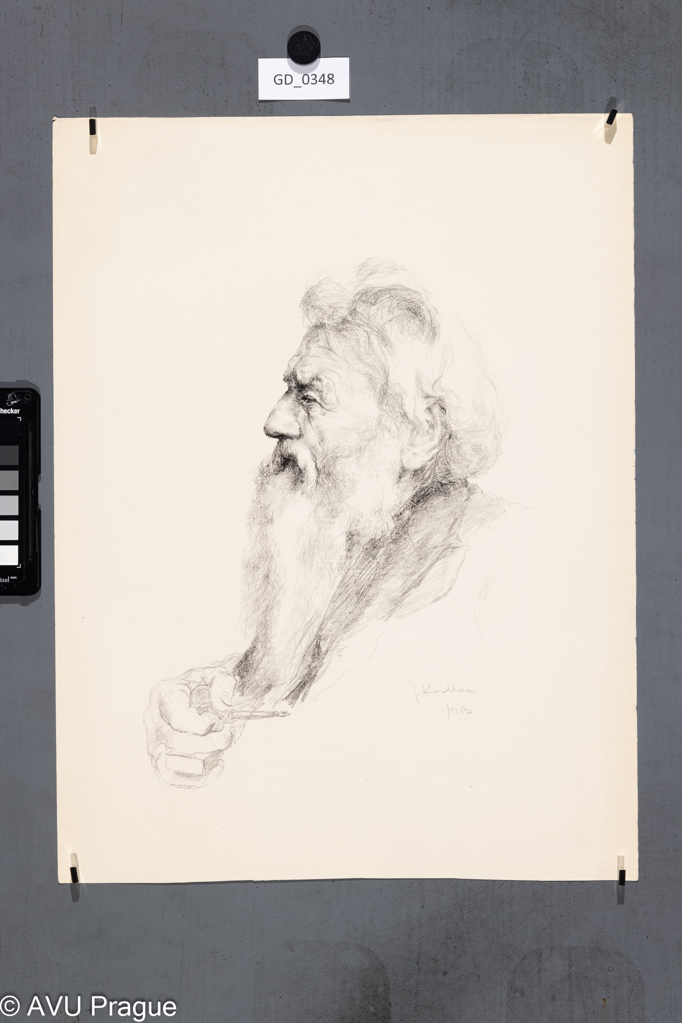 Jaroslav Kadlec, Muž s vousy a dýmkou, 1953?, Litografie, 46,2 x 35Pukl