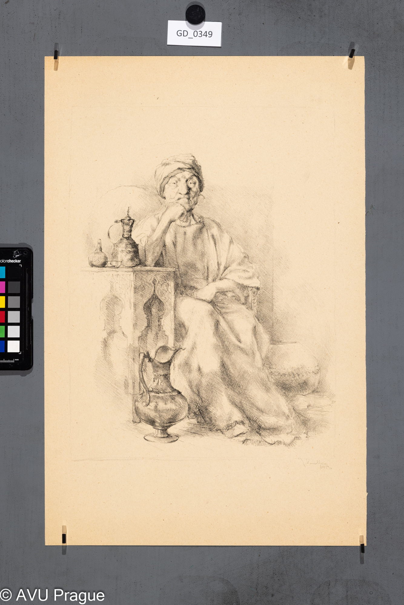 Jaroslav Kadlec, Model v orientálním oděvu, 1953?,Litografie, 35,8 x 27, 50 x 32,6Pukl