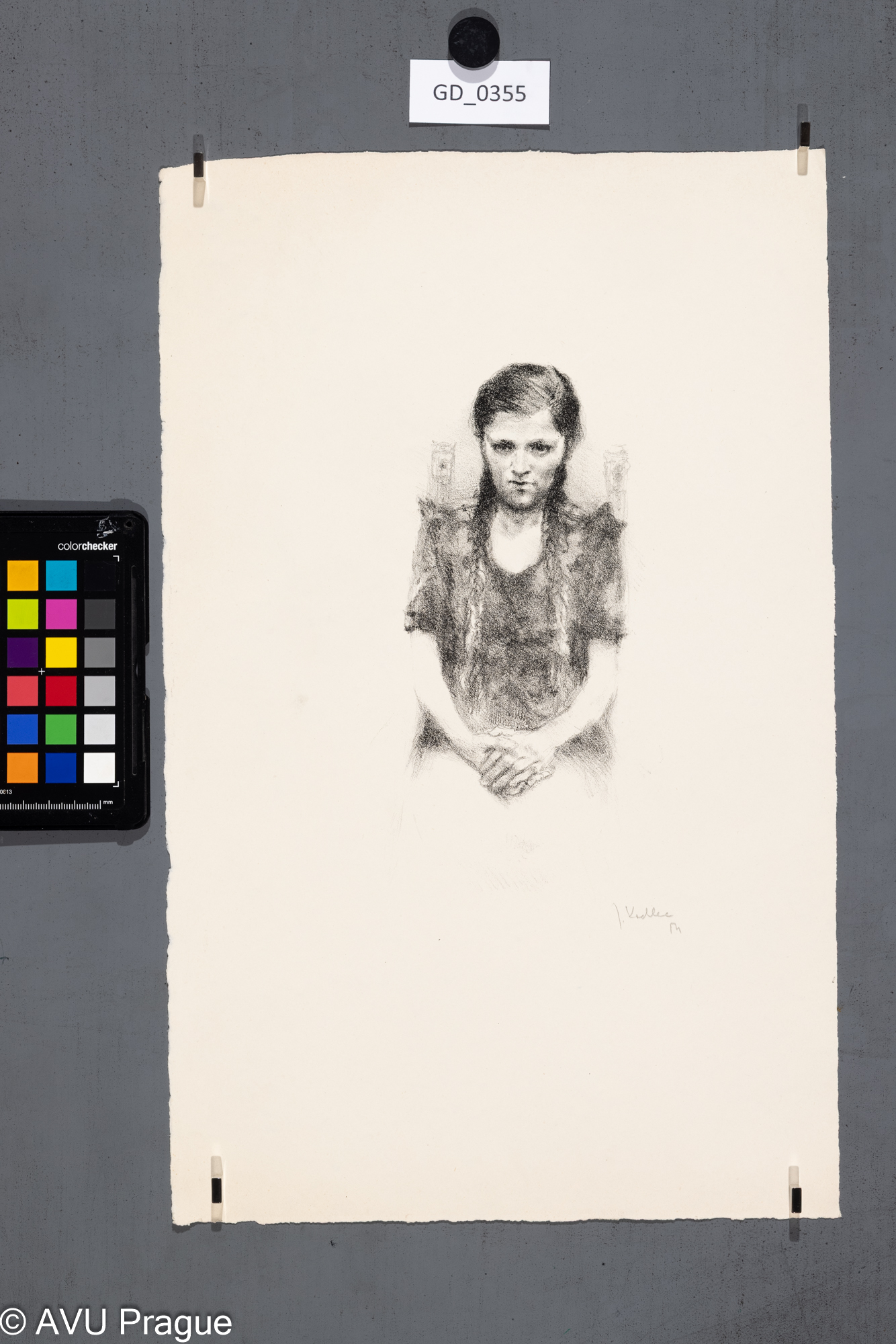 Jaroslav Kadlec, Dívka, 1954,Litografie, 20,5 x 8,8, 42 x 26,2, Pukl