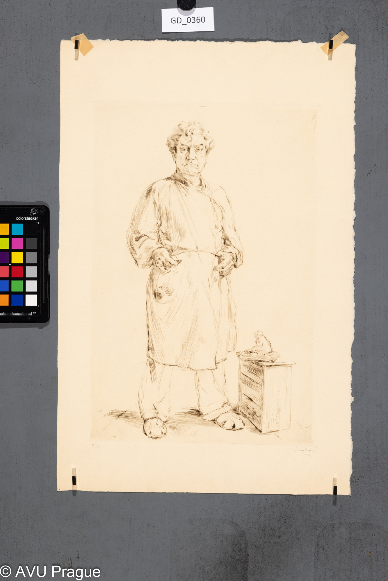 Jaroslav Kadlec, Portrét sochaře,1953, Suchá jehla, 36,5 x 24,48 x 31,1Pukl