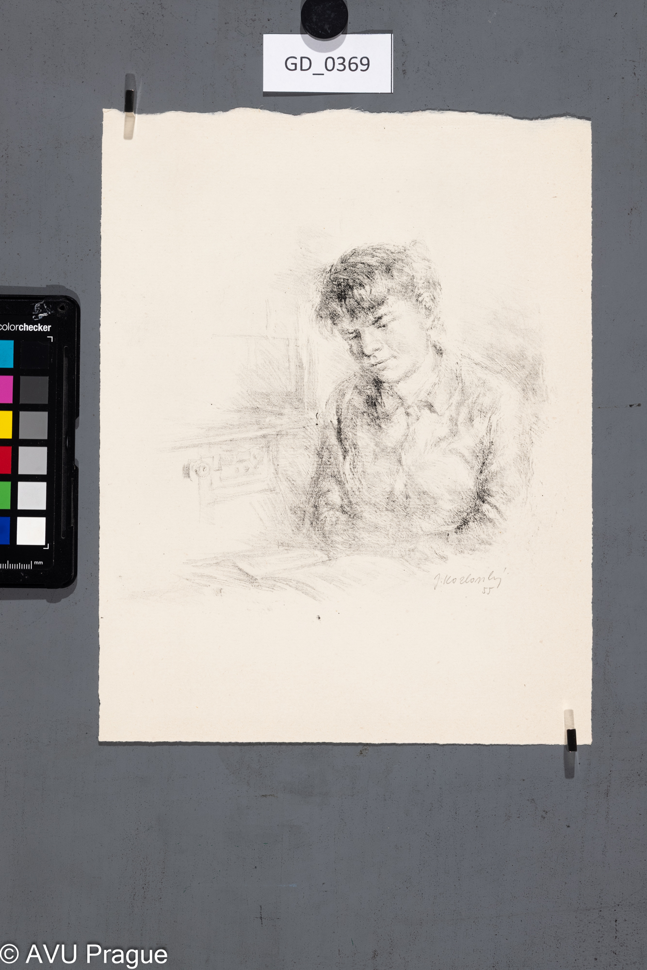 Jiří Kozlovský, Čtenář, 1955,Litografie, 27 x 21,1Pukl