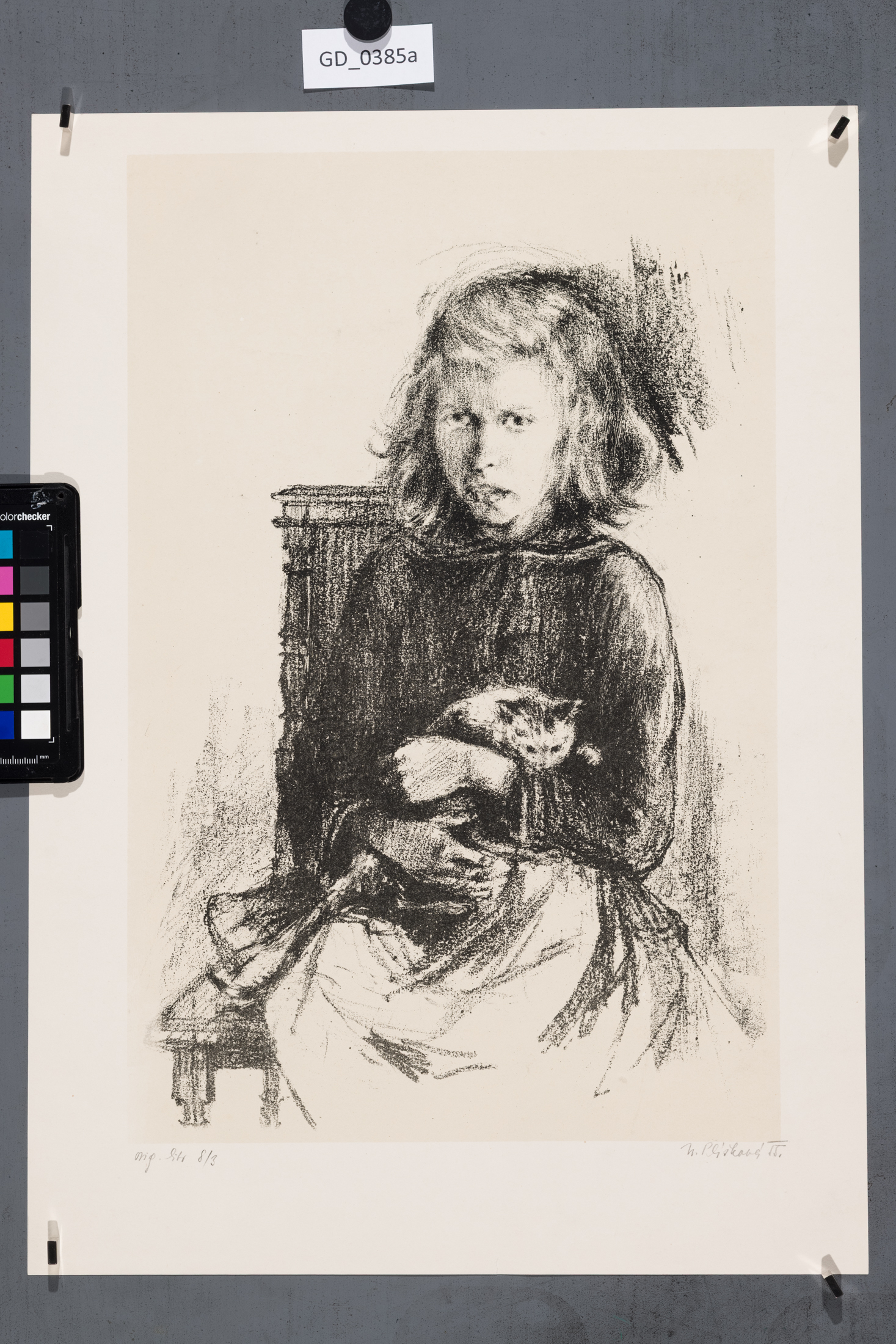 Naděžda Plíšková, Dívka s kočkou, 1955, Litografie - podtisk, 41,4 x 27,3, 48,7 x 35Souček