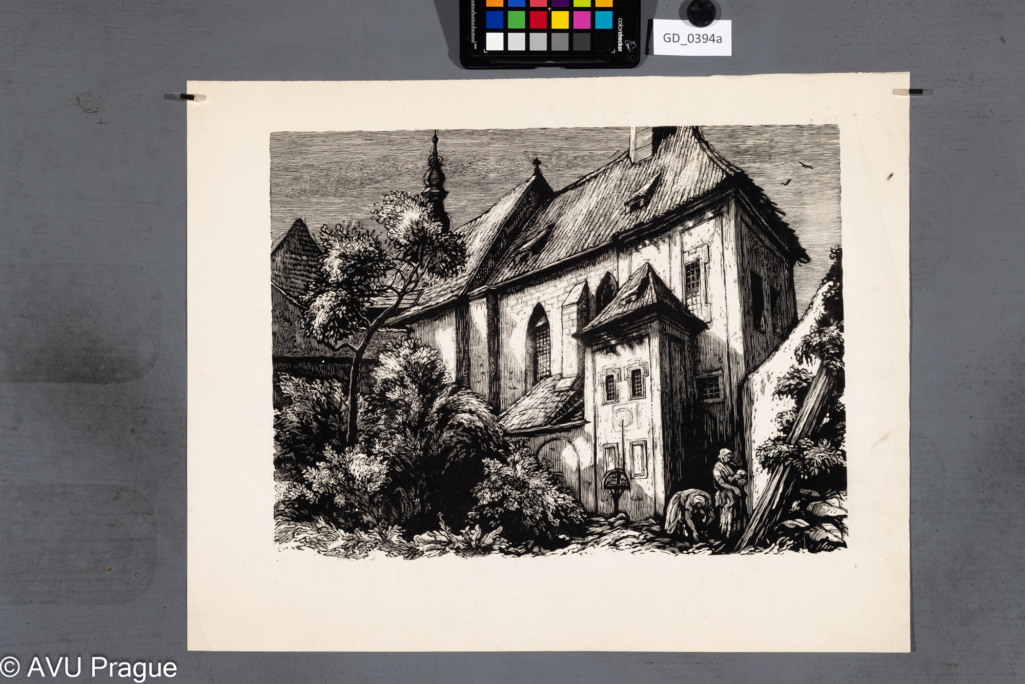 Neurčen, Žánrový výjev s kostelíkem, Dřevoryt,29 x 40,40,3 x 50Silovský ?