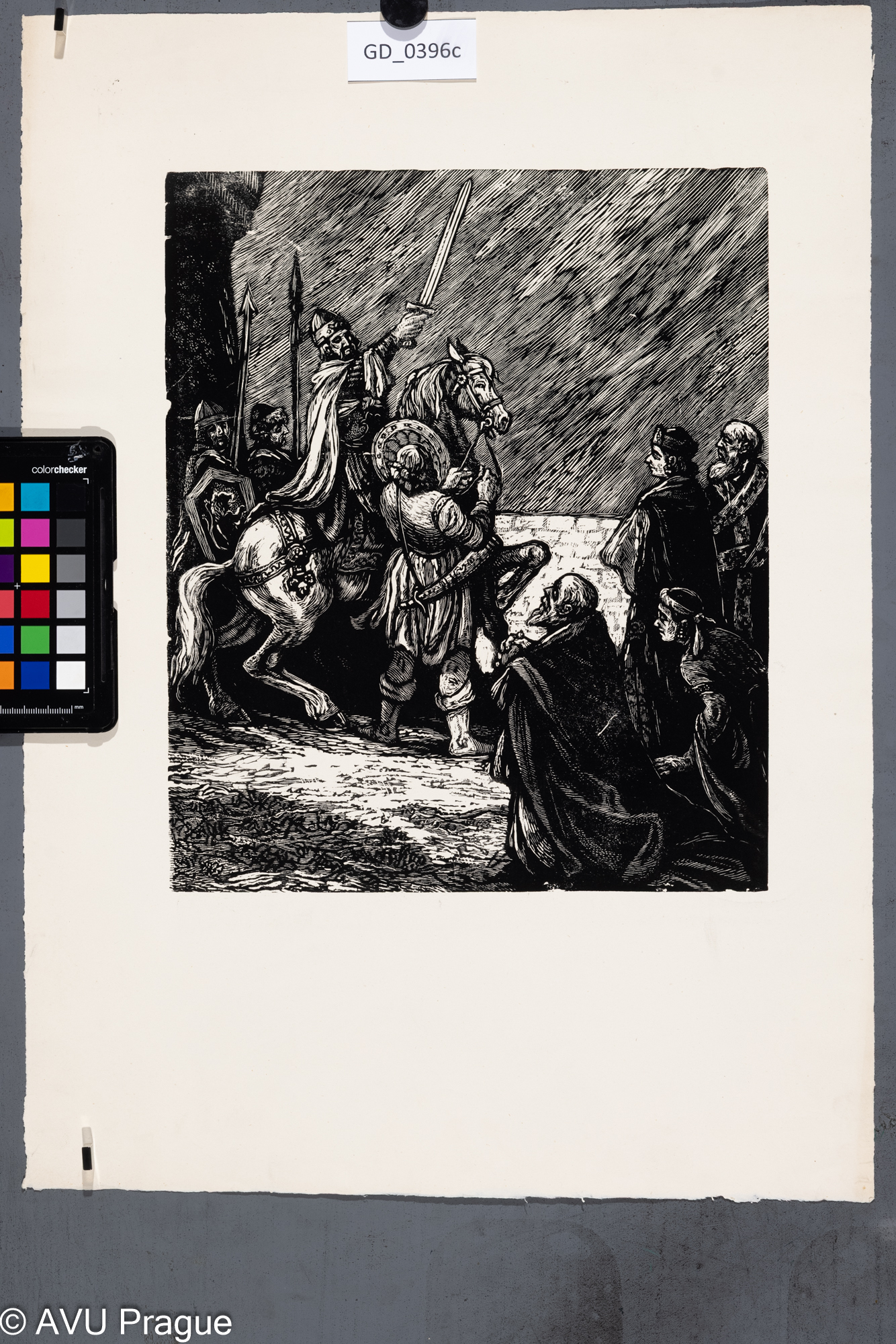 Neurčen, Ilustrace - Vítání krále,Dřevoryt, 30,5 x 25,5 , 50,3 x 36Silovský ?