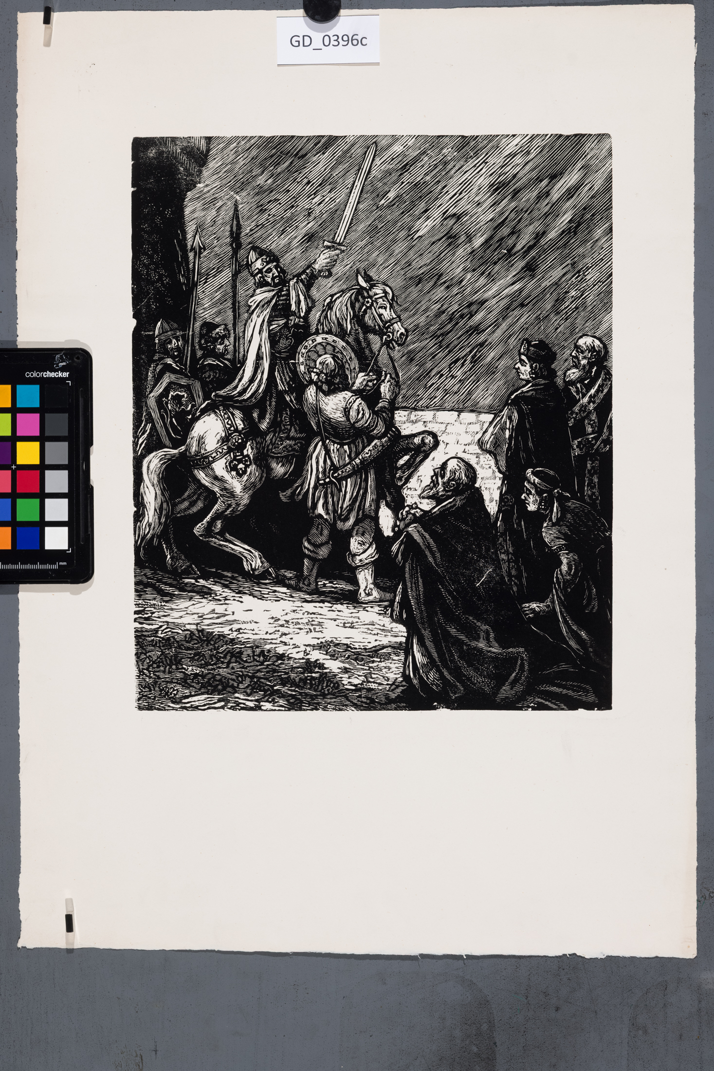 Neurčen, Ilustrace - Vítání krále,Dřevoryt, 30,5 x 25,5 , 50,3 x 36Silovský ?