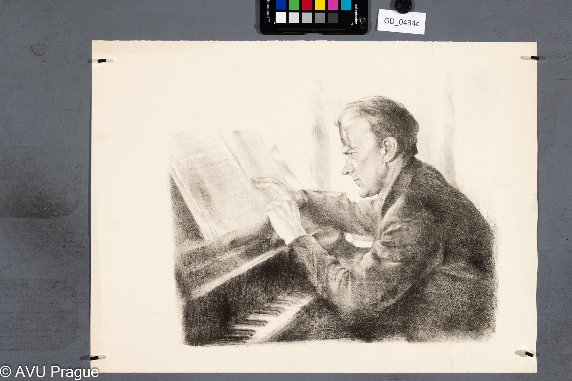 Neurčen, klavírista - úprava partitury, Litografie, 30 x 38,38,5 x 51,5