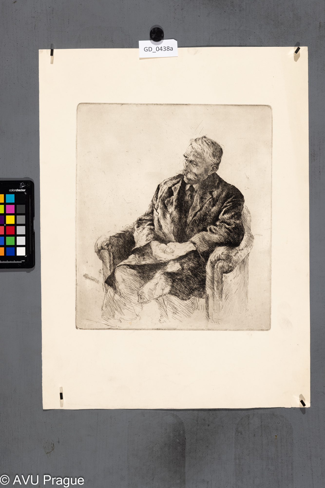 Neurčen, Sedící starší muž s knírem, Lept , 32,2 x 28, 51,3 x 38,1
