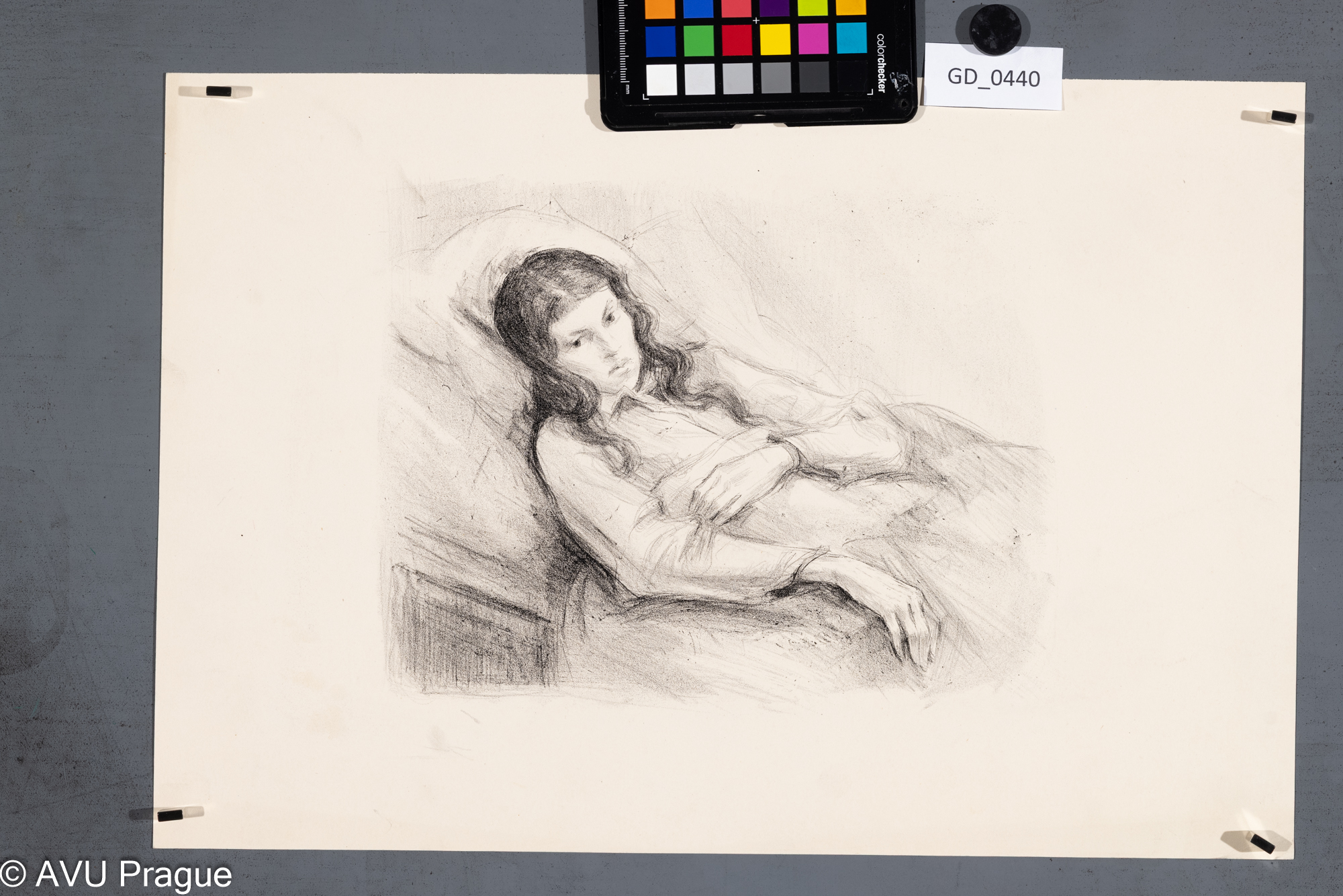 Neurčen, Ležící dívka (nemocná?), Litografie, 20,5 x 27, 30,8 x 45,1