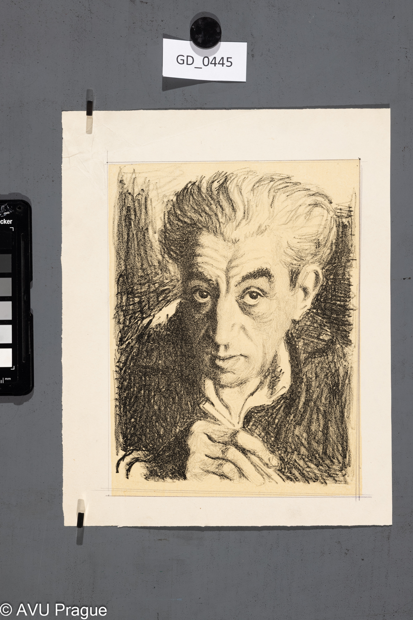 Neurčen, Hlava Antonína Pelce, Litografie - podtisk,21,5 x 16, 26,7 x 21,1