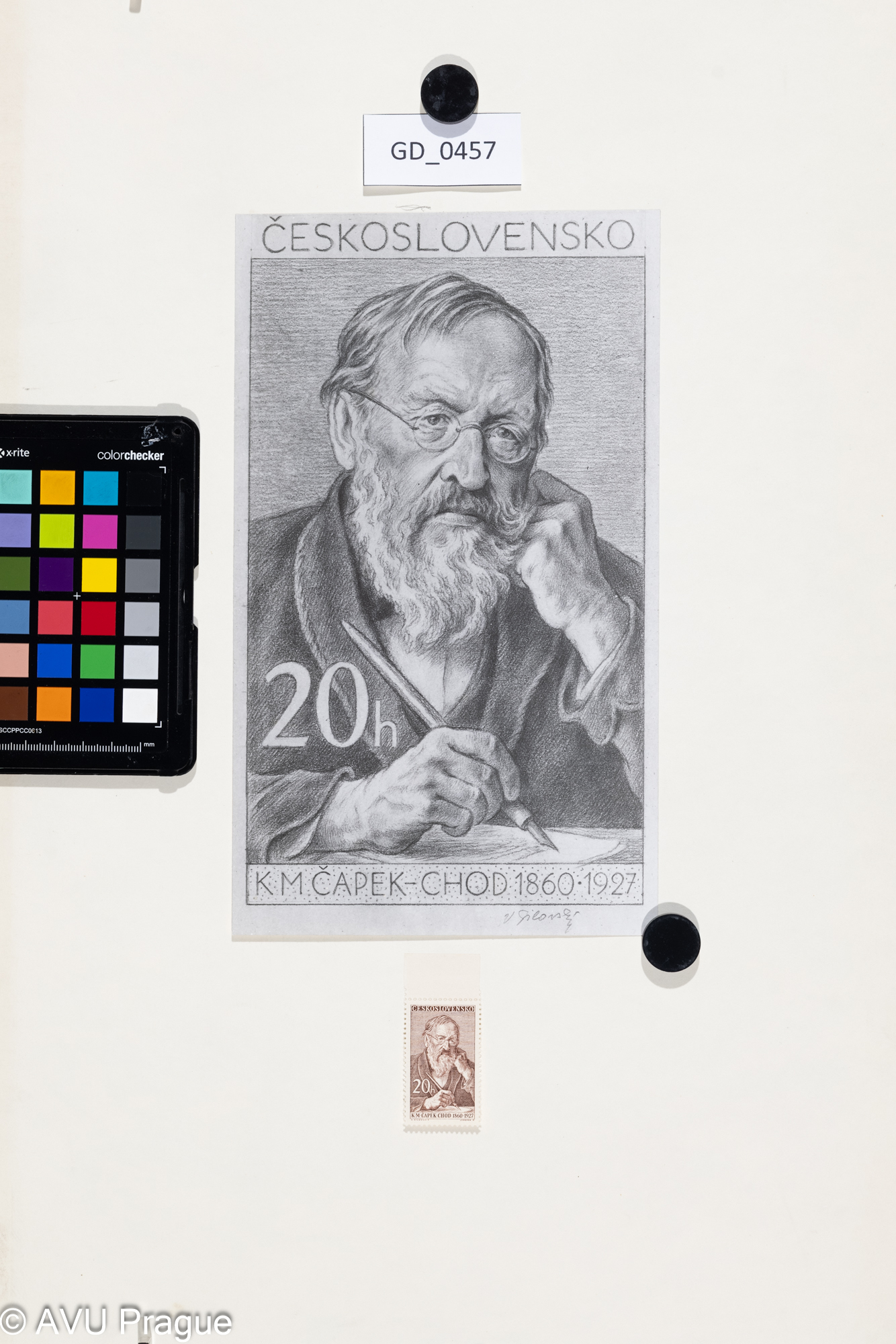 Vladimír Silovský, Návrhy známky - K.M. Čapek + známka,foto / rytina, 52 x 38,5