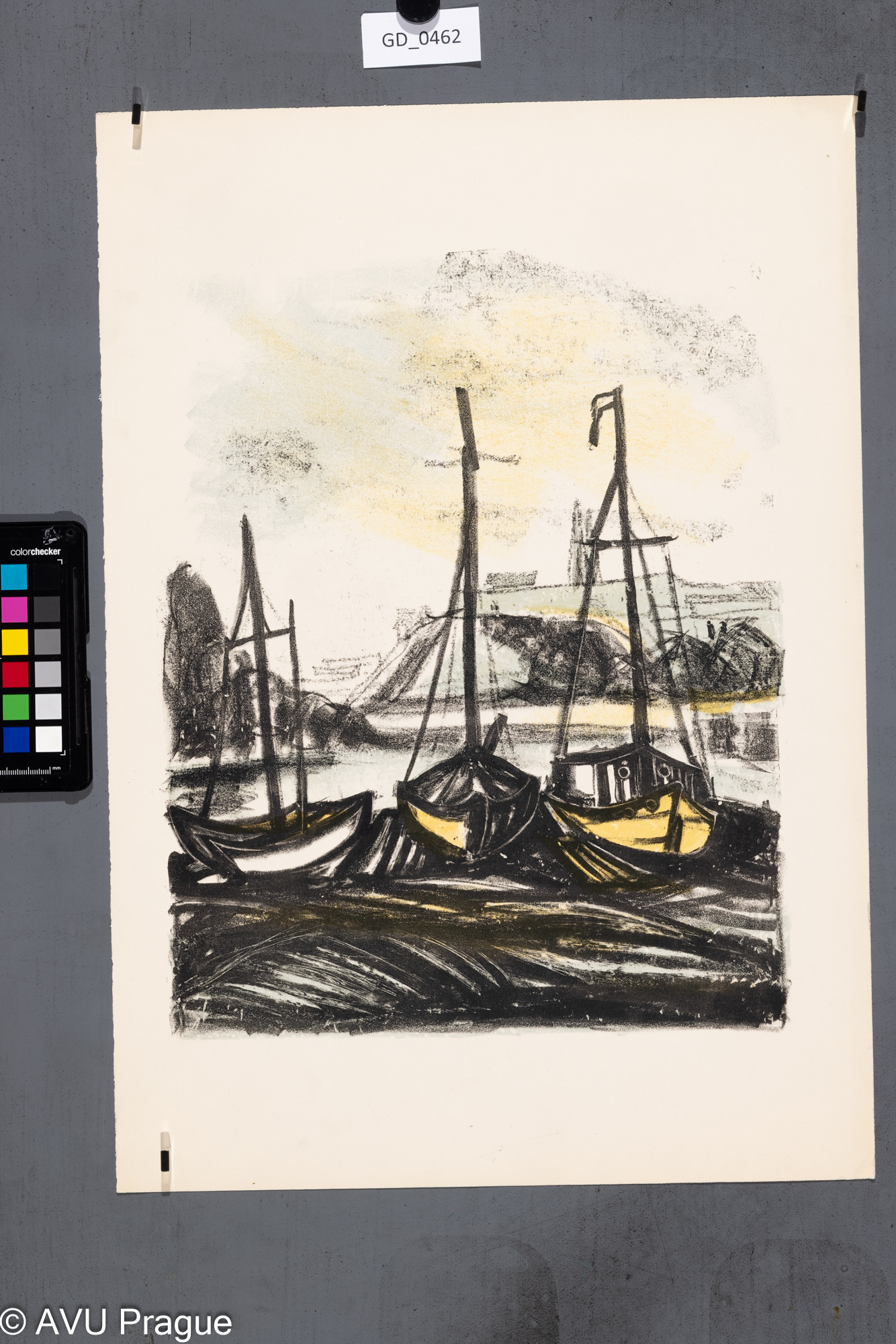 Nezjištěn, Lodě v přístavuLitografie - trojbarevná, 36,7 x 29, 50 x 35,2