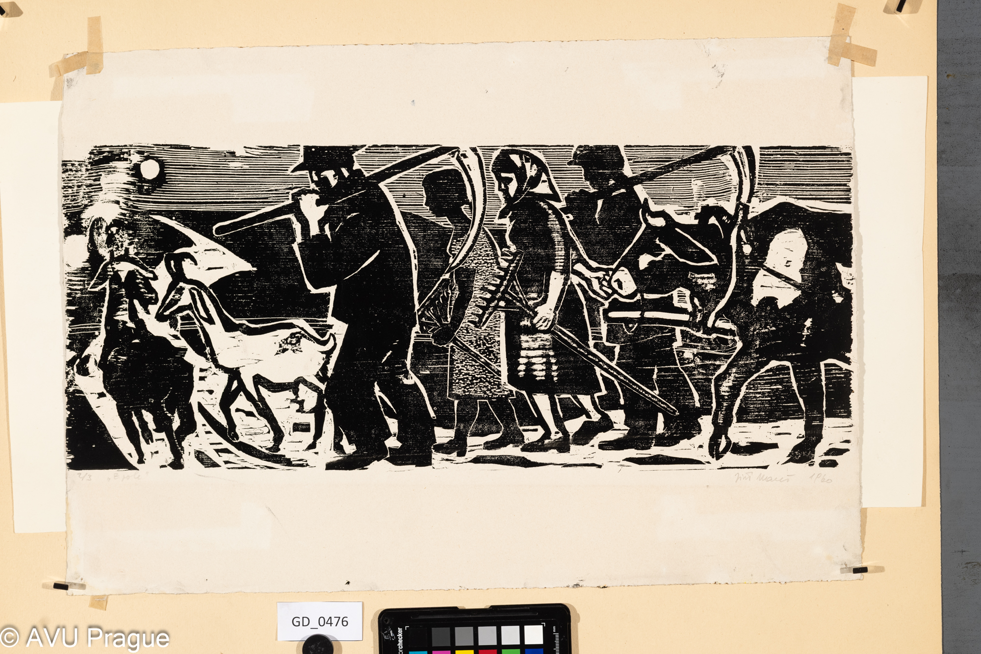 Jiří Mareš, Z pole, 1960,Dřevořez, 21 x  51,5, 35,5 x 52,Silovský