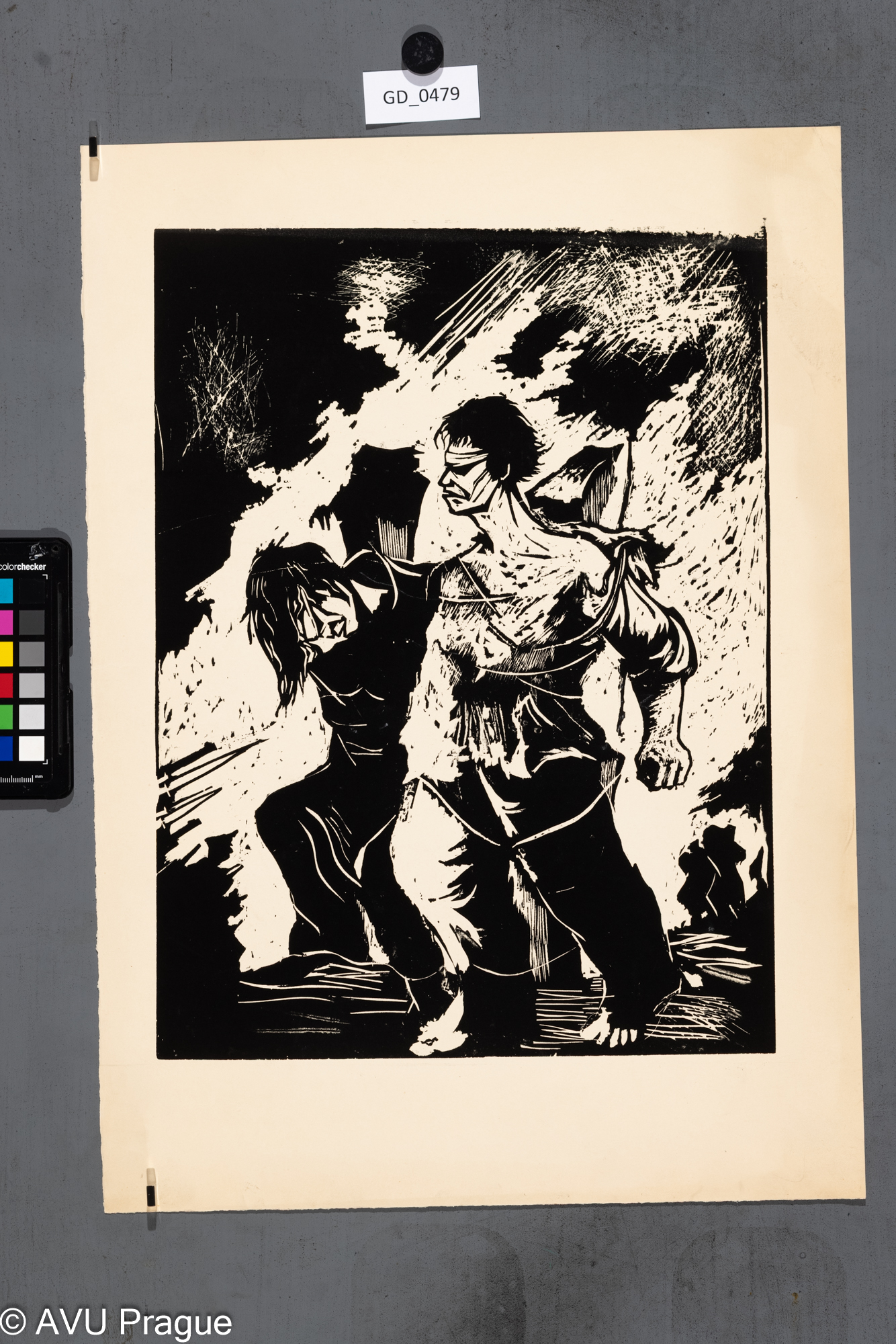 Jiří Mareš ?, Odsouzenci,Dřevořez, 39,5 x 29, 5, 51,2 x 36,3