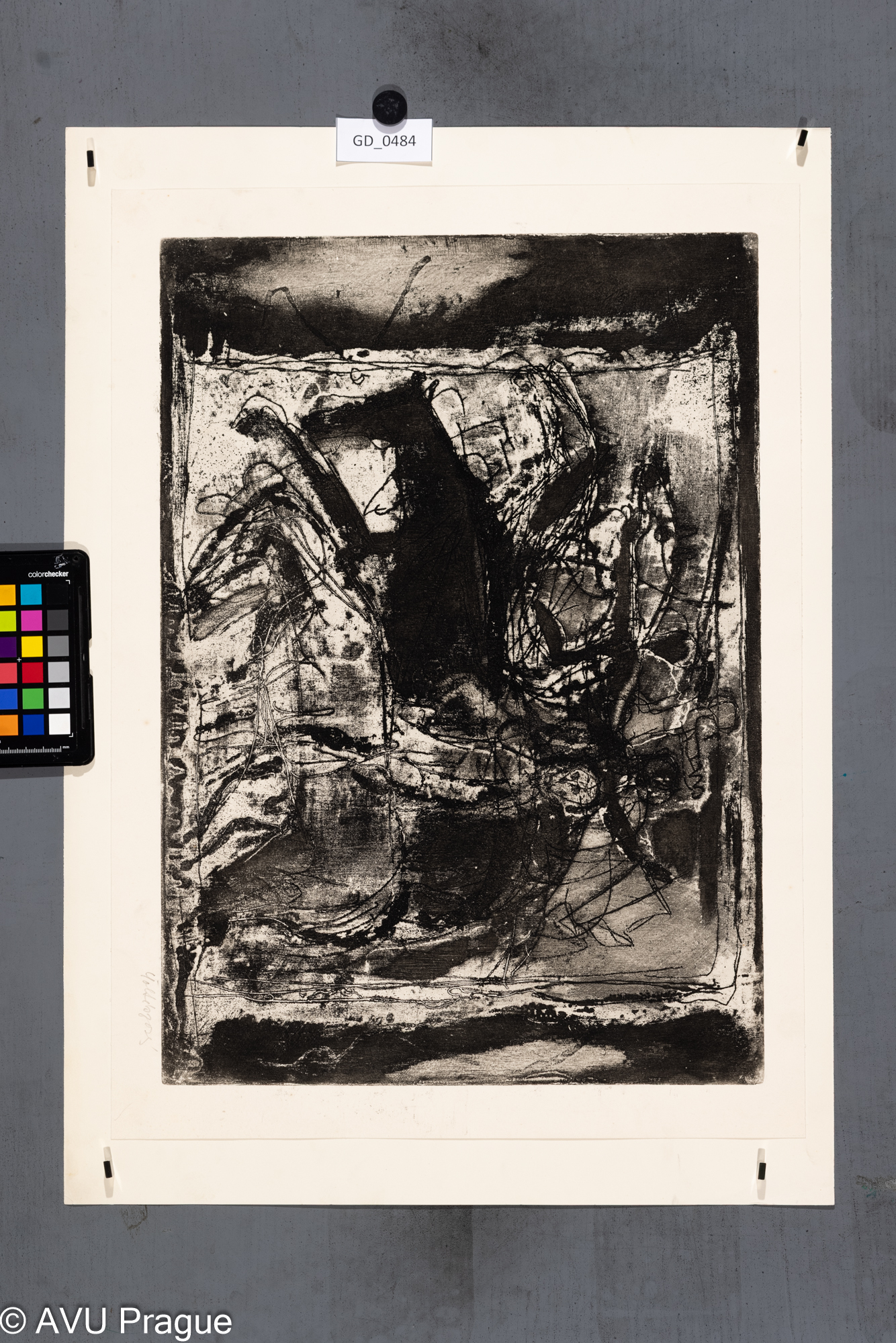 Milena Šoltészová, dvě figury s černým koněm, Lept / suchá jehla, 34,8 x 49, 40 x 55, Pelc