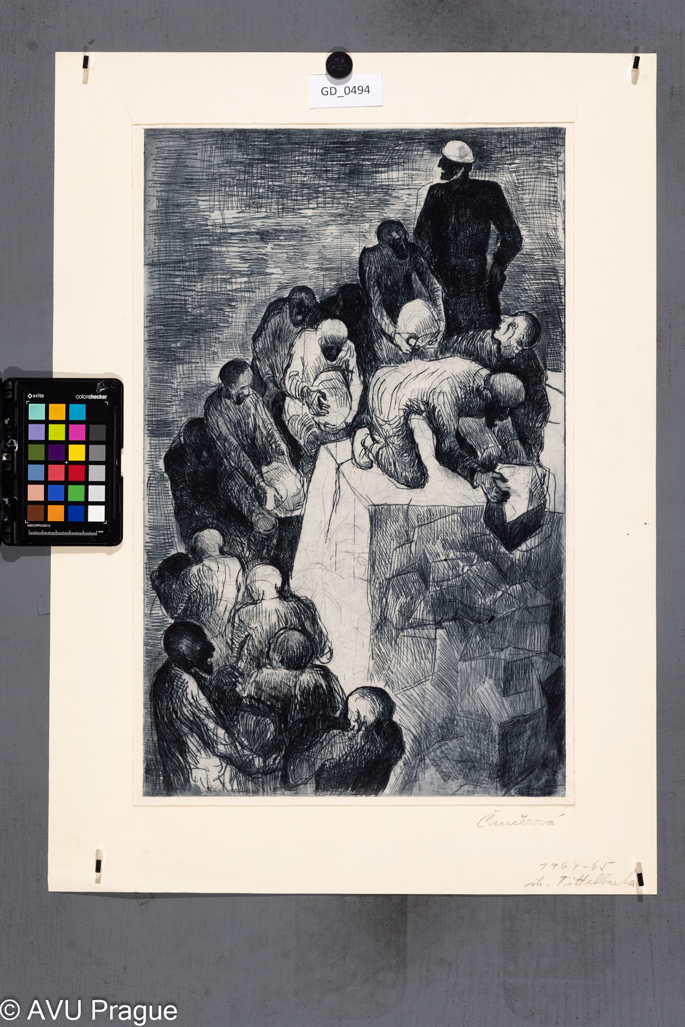 Eva Činčerová, Útlak III., 1964 - 65,Suchá jehla, 49,8 x 31,3, 55 x 36,5,Tittelbach