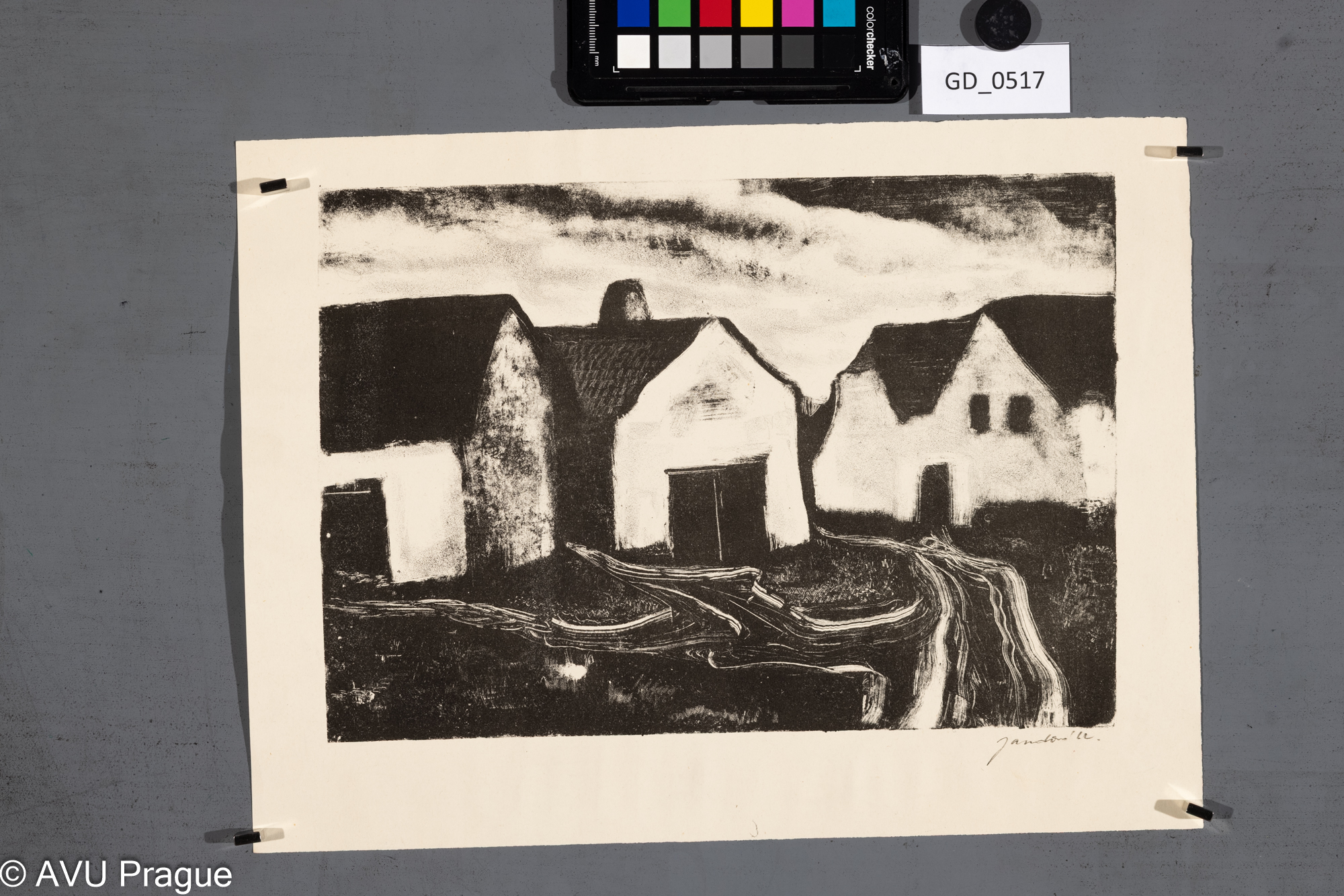 Ludmila Jandová, Vesnické domy,1962, Litografie, 20,3 x 29,26,3 x 35, Tittelbach