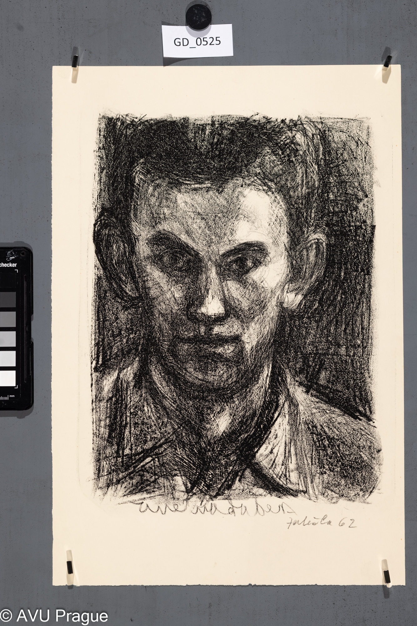 Václav Žatečka, Hlava mladého, muže, 1962, Litografie, 30,8 x 21,5,40 x 26,7, Jiroudek