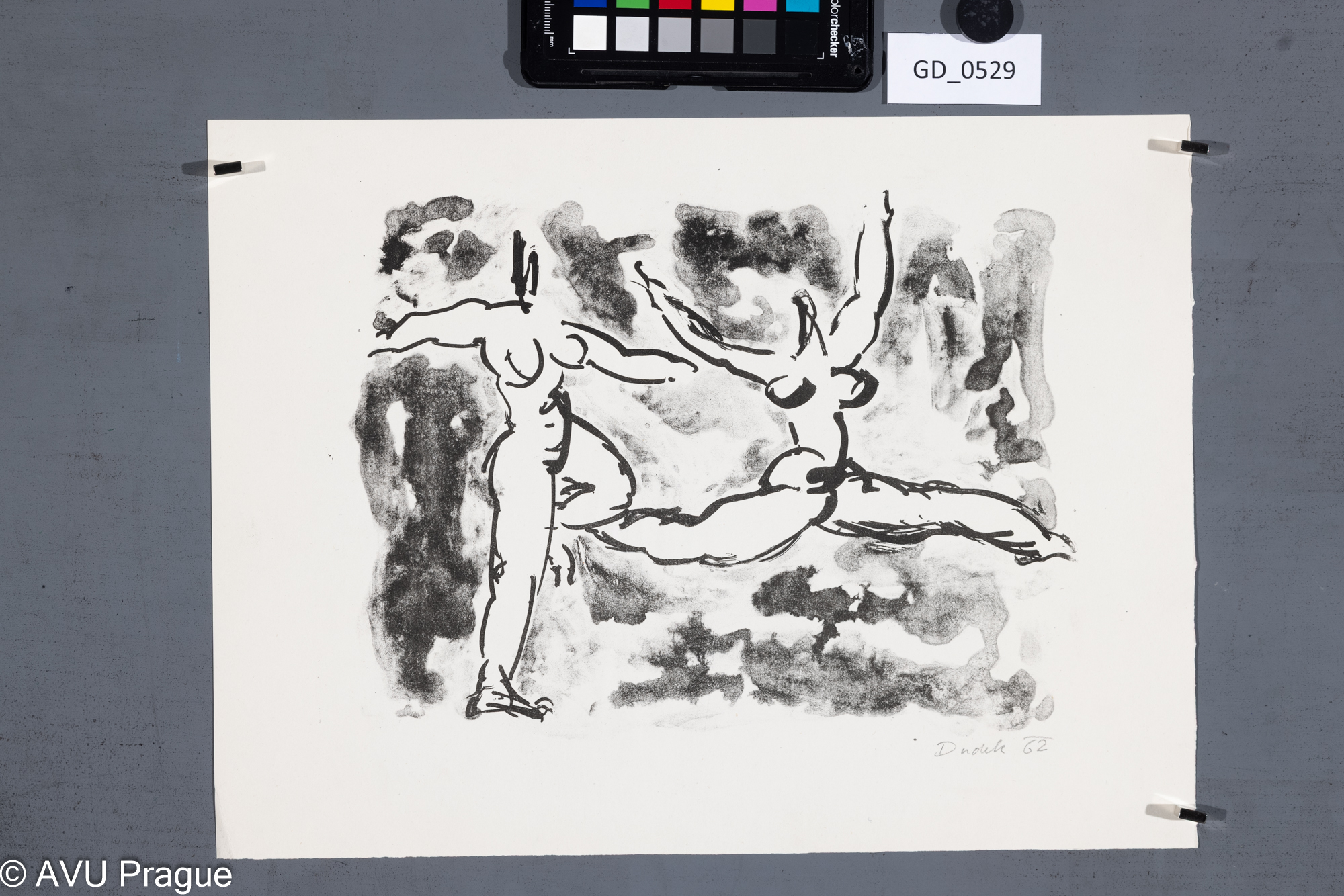 Zděněk Dudek, Dvě tanečnice,1962, Litografie - tuž, 18,7 x 25,3,26,4 x 35,1, Paderlík
