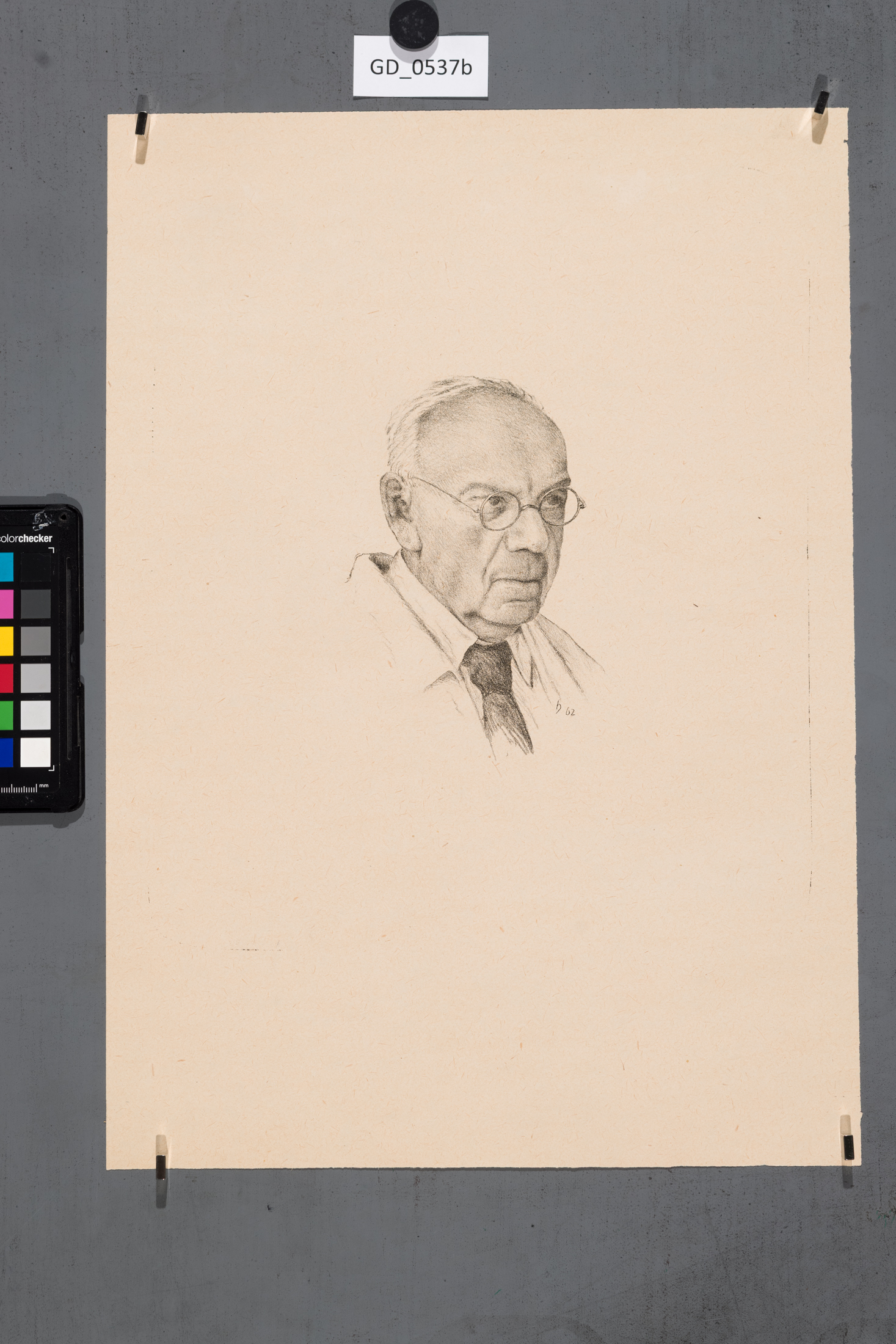 O. Hněvkovský, Hlava muže s brýlemi, 1962, Litografie, 15,7 x 9,6, 43 x 30,4