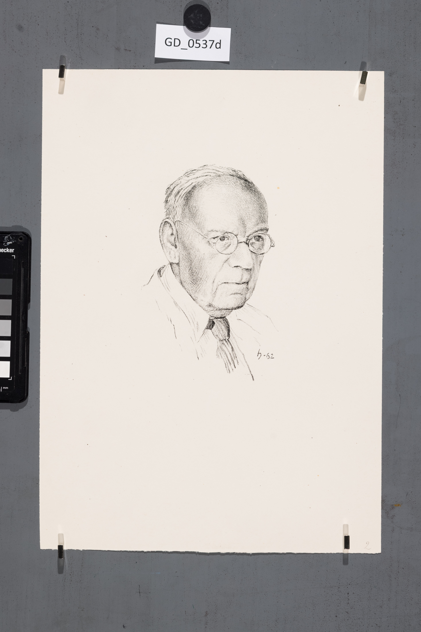 O. Hněvkovský, Hlava muže s brýlemi, 1962, Litografie, 15,7 x 9,8, 35,2 x 24,4